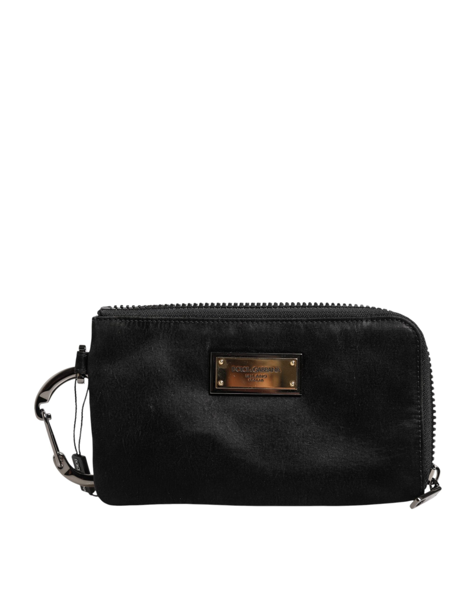 Black Nylon Logo Plaque Keyring Pouch Clutch Bag