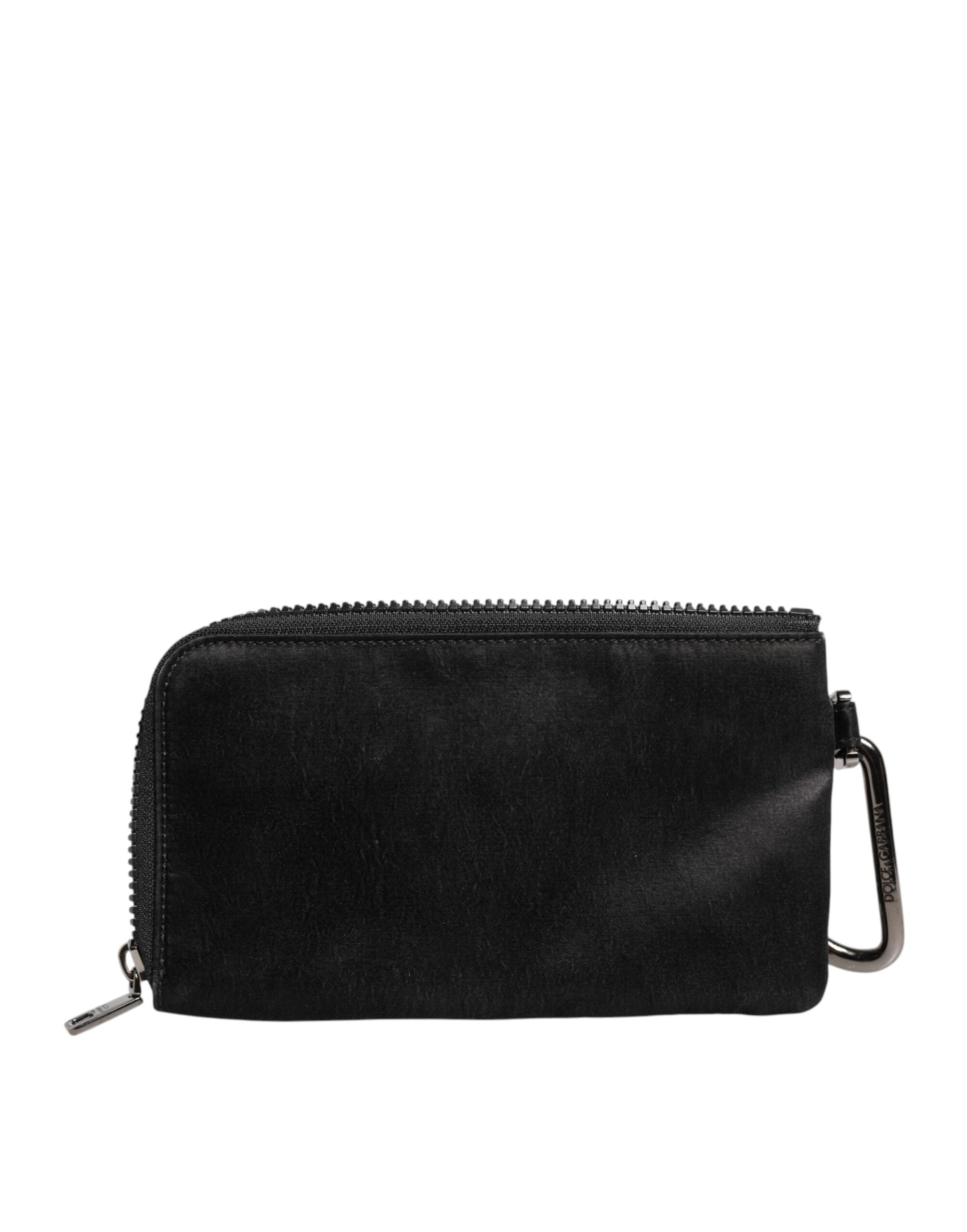 Black Nylon Logo Plaque Keyring Pouch Clutch Bag