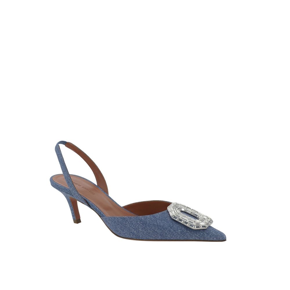 Amina Muaddi Camelia Sling 60 Printed Denim Pumps