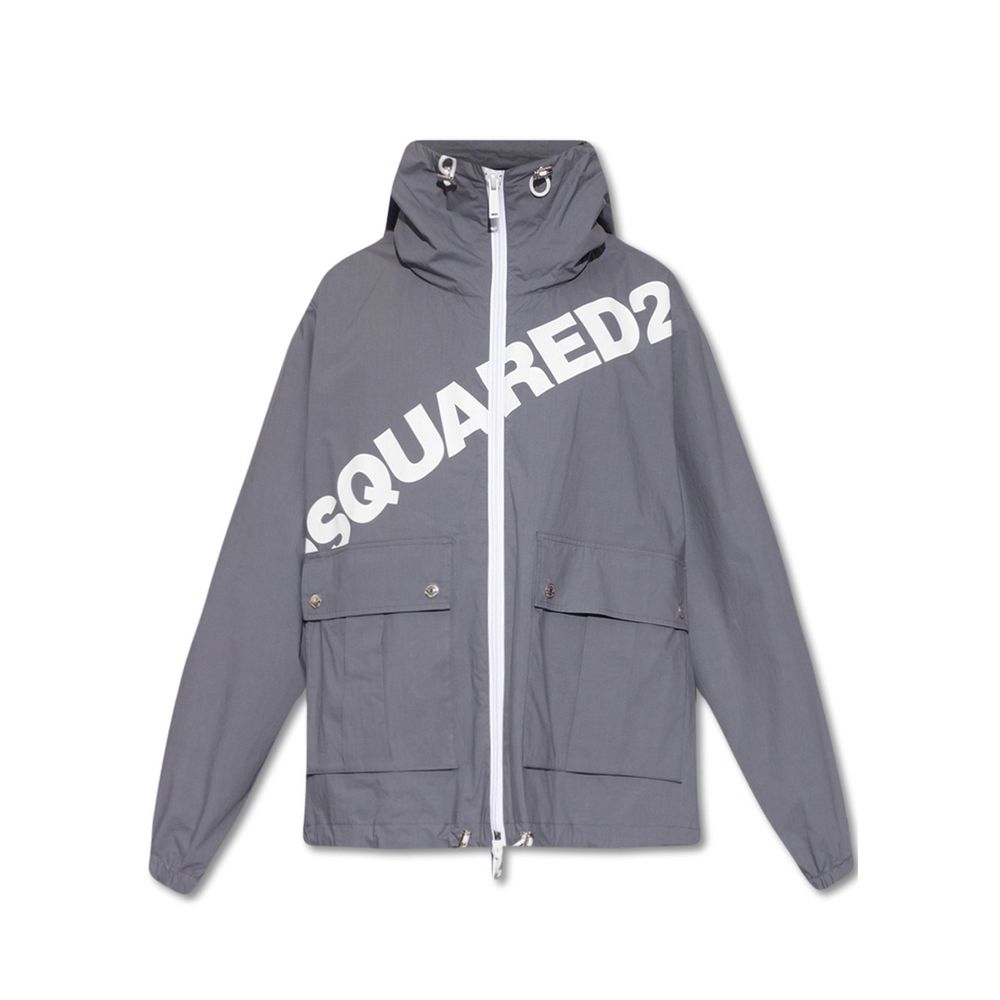 سترة واقية من الرياح بغطاء رأس وشعار Dsquared²