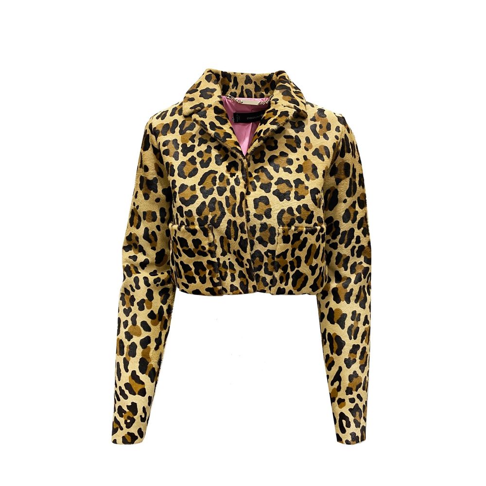 جاكيت قصير من شعر العجل بنقشة جلد النمر من Dsquared²