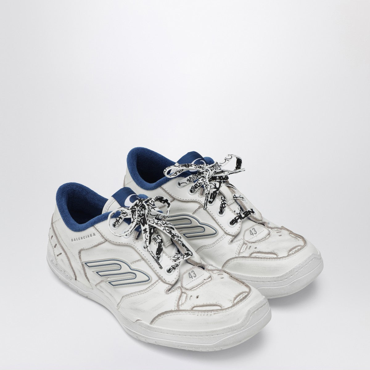 Balenciaga Balenciaga Hamptons Worn-Out Sneakers in White and Blue