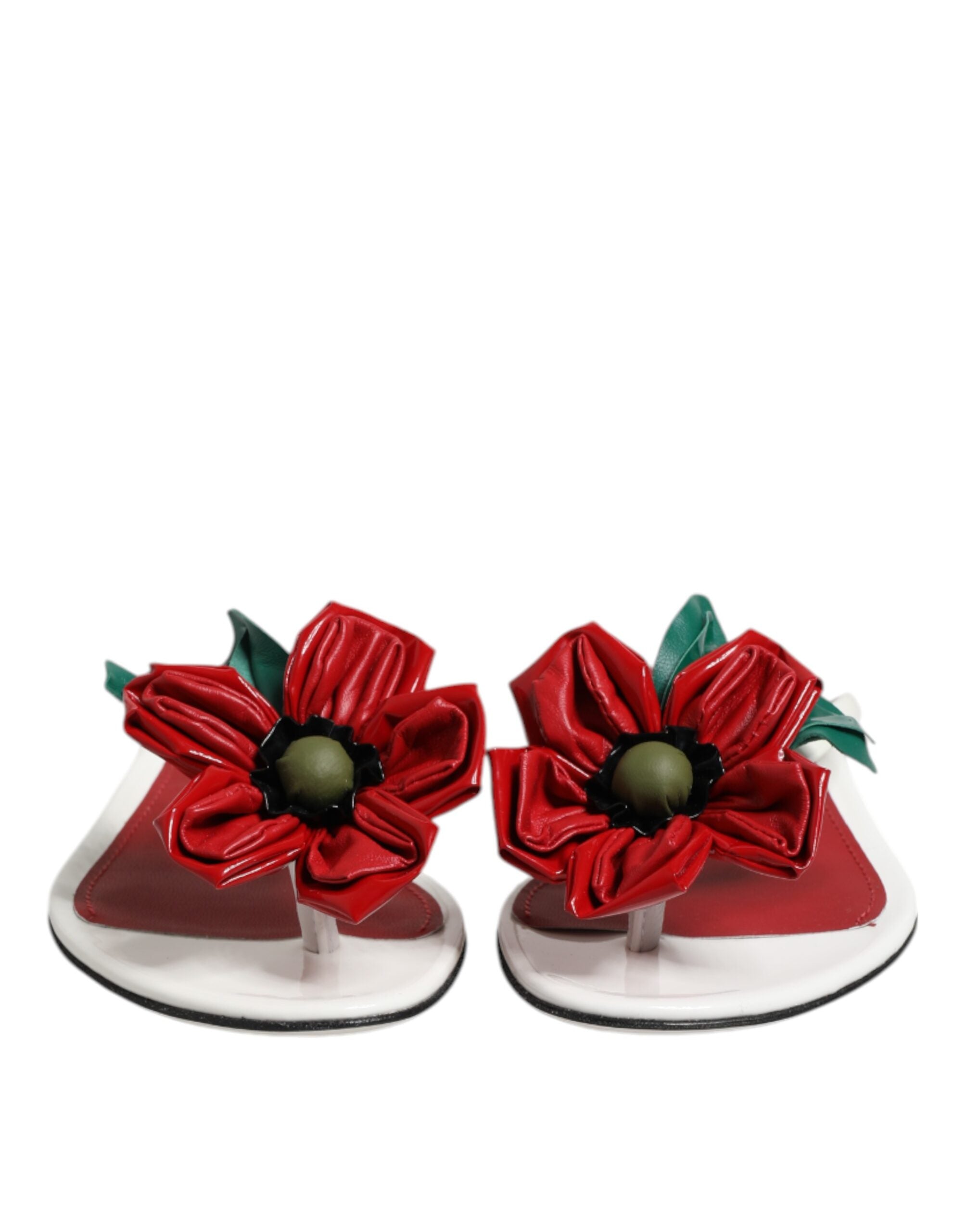 حذاء صندل جلدي من Dolce &amp; Gabbana باللون الأحمر والأبيض KEIRA Flower