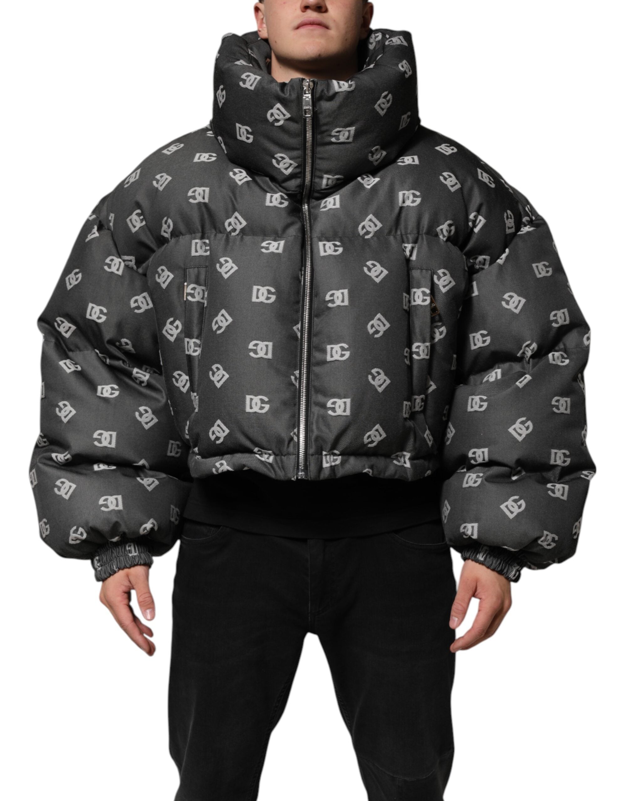 Dolce & Gabbana Black DG Monogram Full Zip Puffer Men Jacket