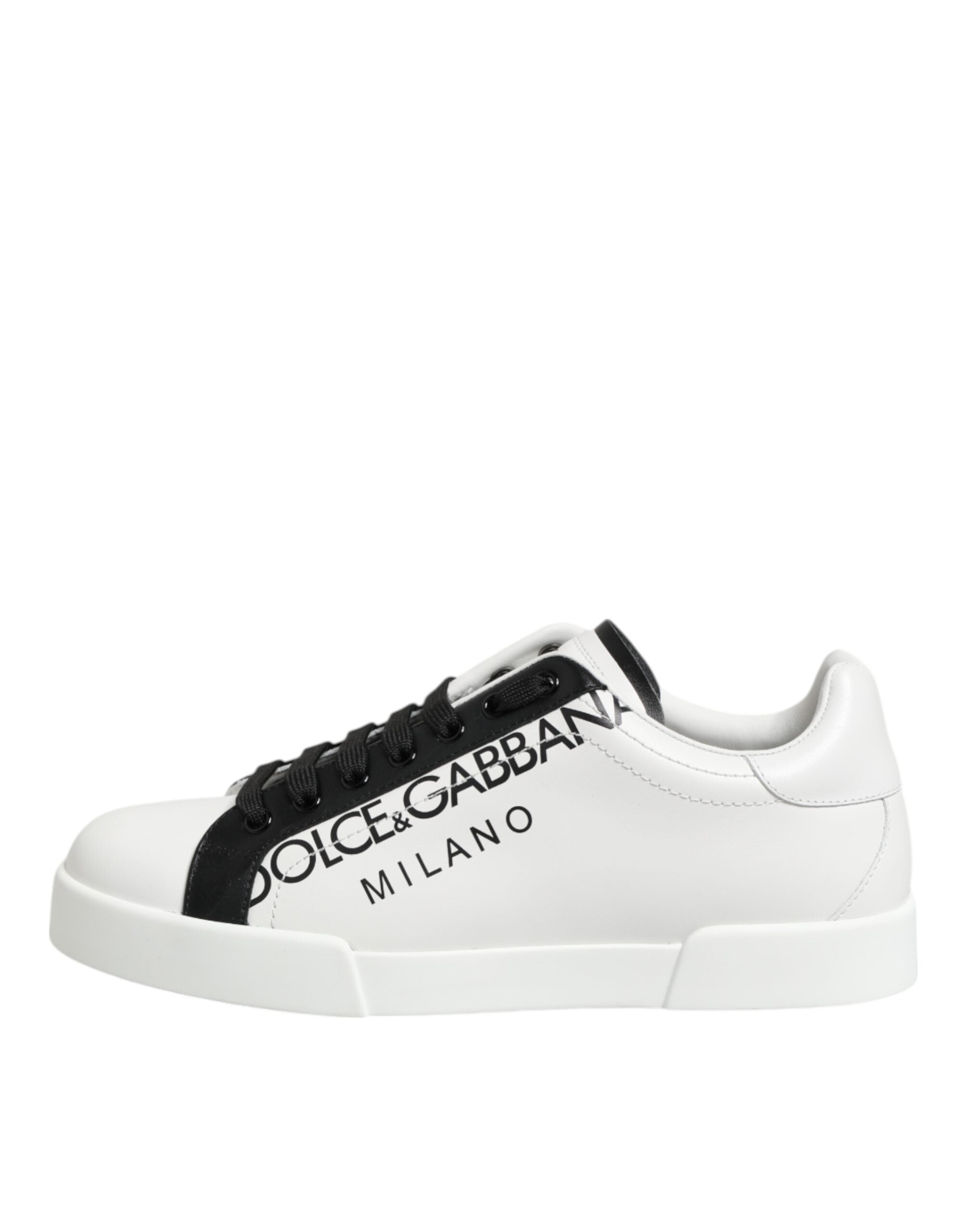 Dolce & Gabbana Black White Leather Portofino Sneaker Shoes
