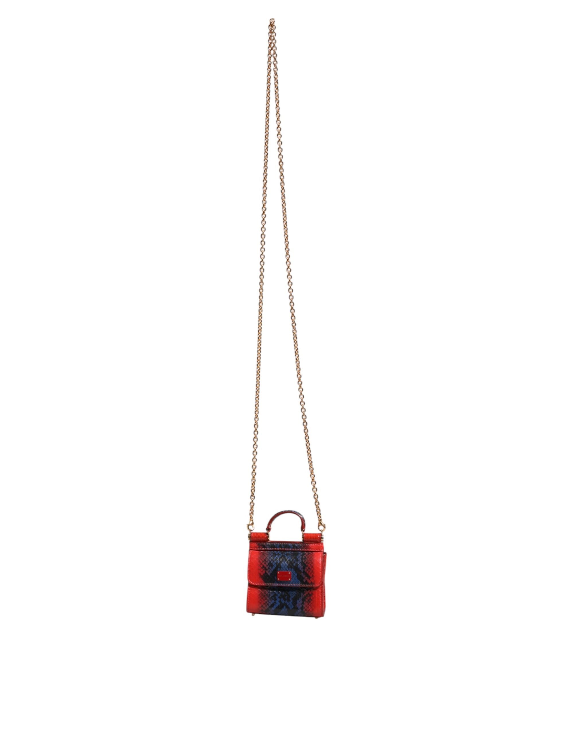 Dolce & Gabbana Red Blue Leather Sicily Crossbody Chain SatchelBorse Bag