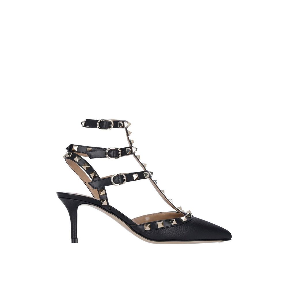 Valentino Garavani Black Leather Mid Heel Pumps