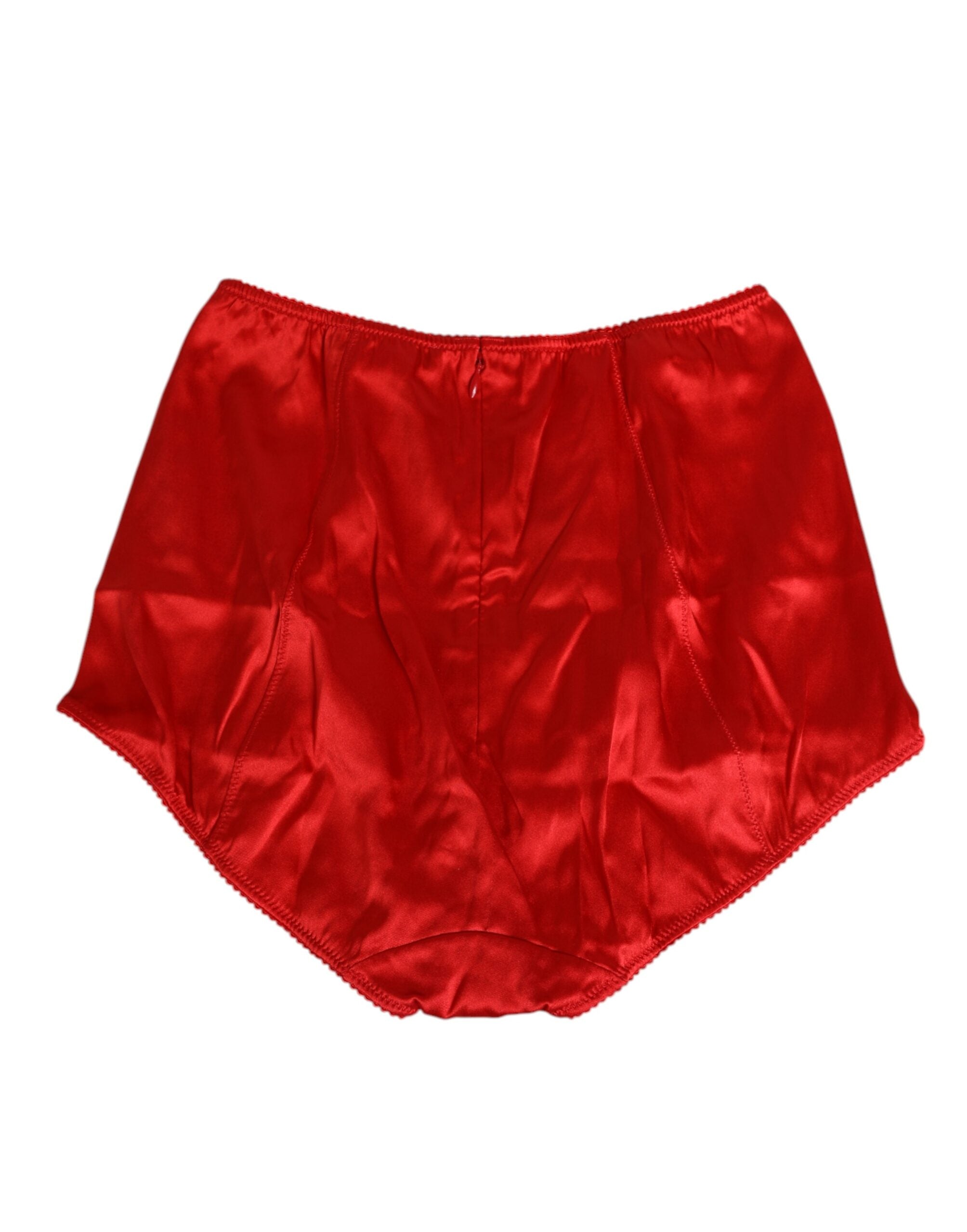 Dolce & Gabbana Red Silk Satin High-Waist Briefs Women Underwear