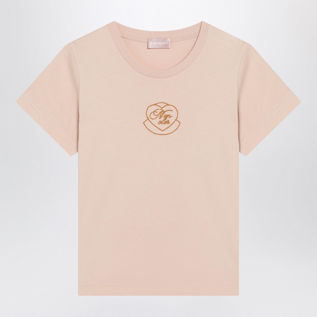 Moncler Moncler Pink cotton T-shirt with embroidered heart
