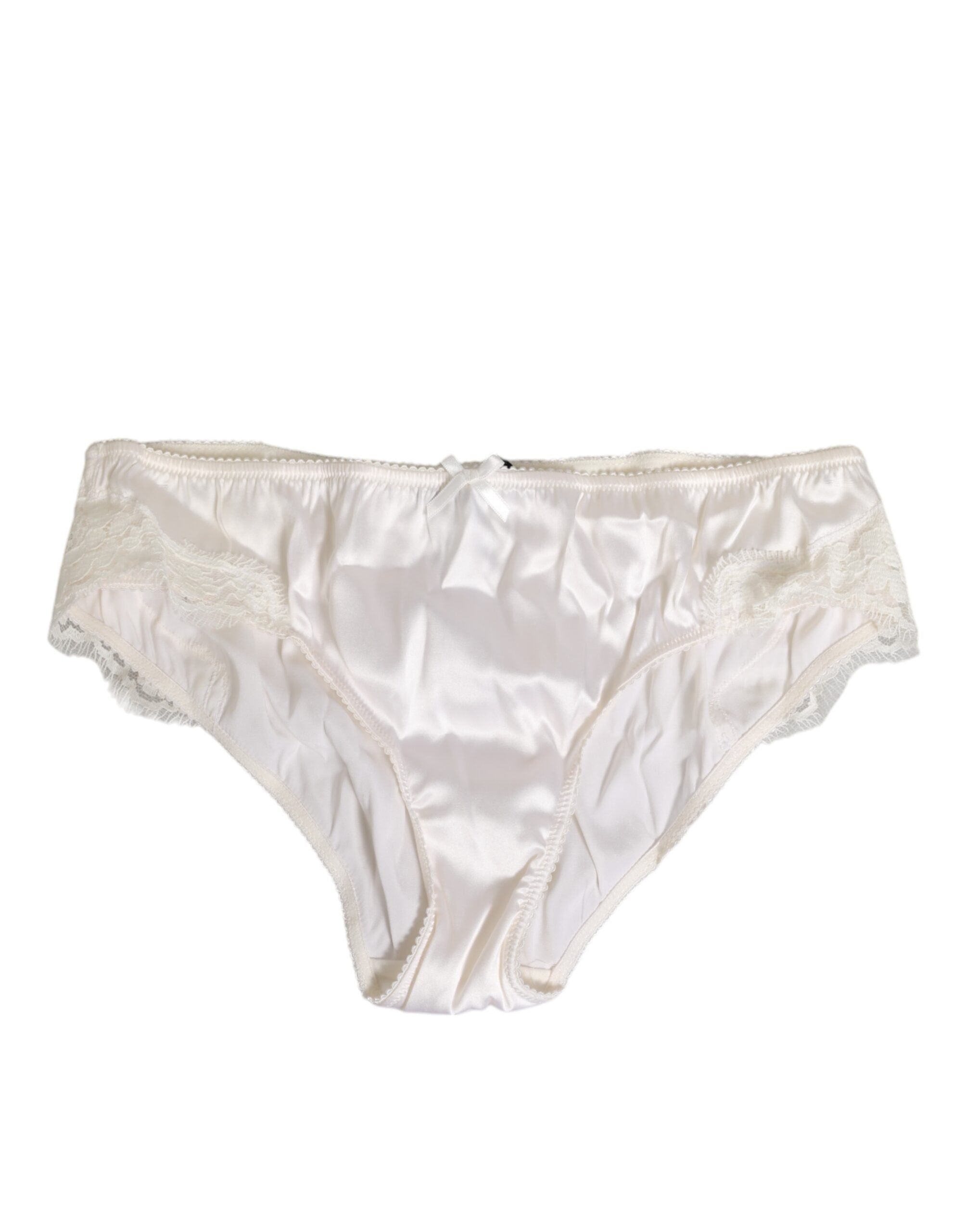 Dolce & Gabbana Ivory White Silk Satin Lace Trim Panty  Underwear