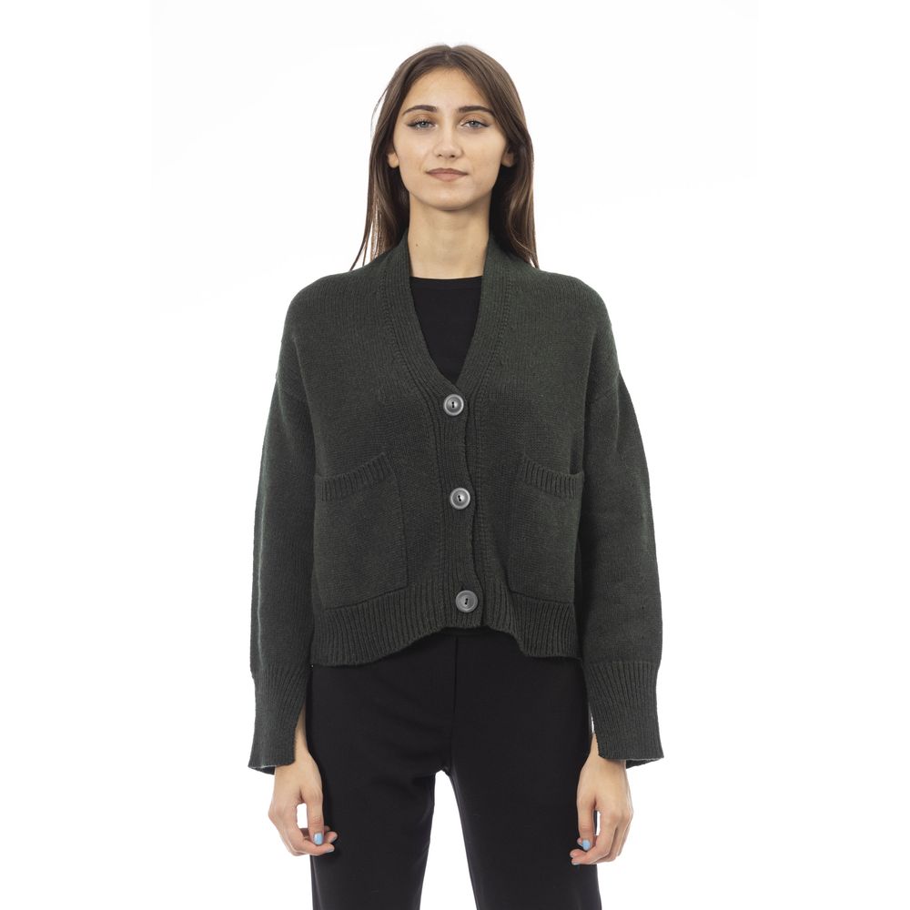 Alpha Studio Gray Merino Wool Women Cardigan