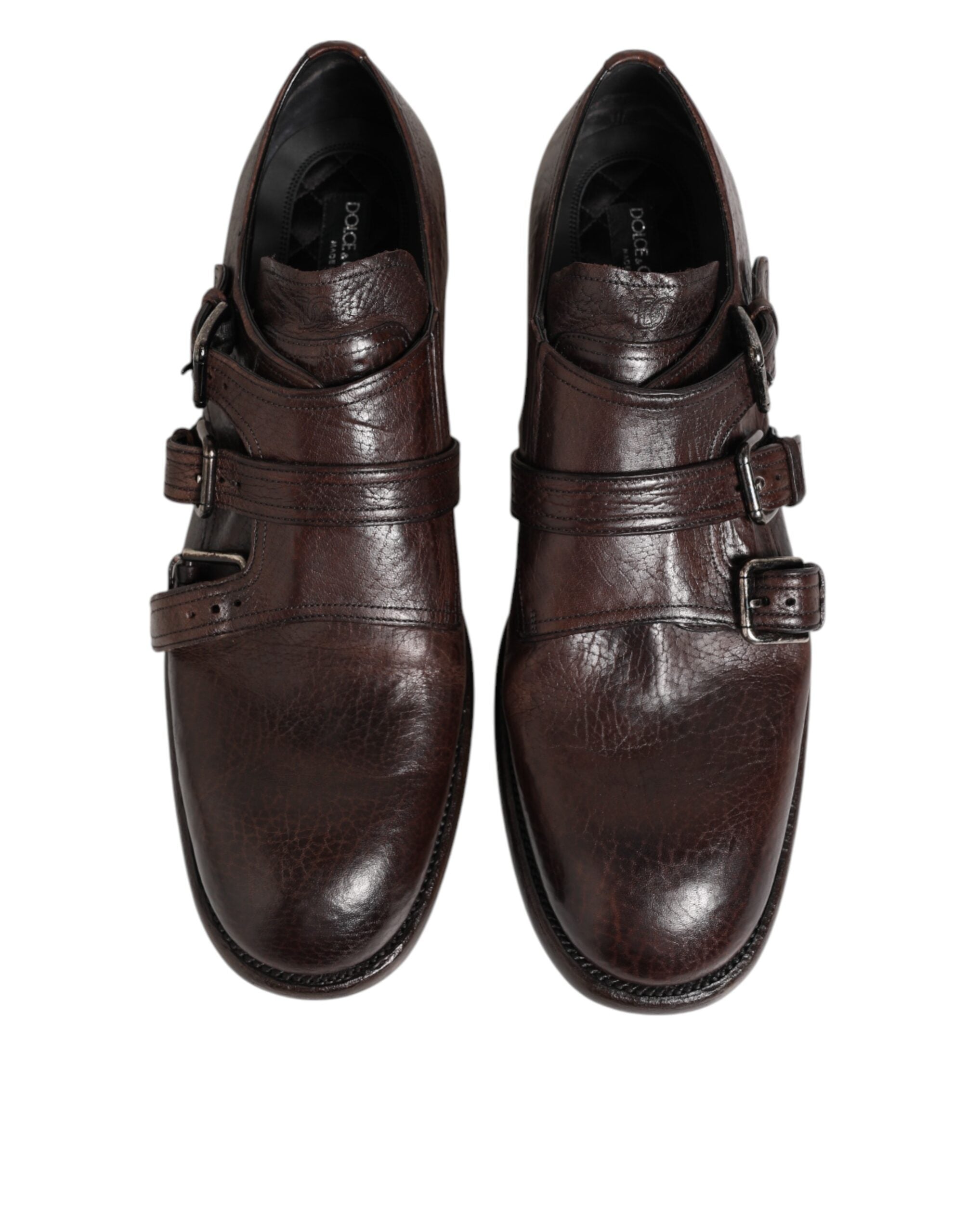 Dolce & Gabbana Brown Leather Monk Strap Formal Derby Shoes