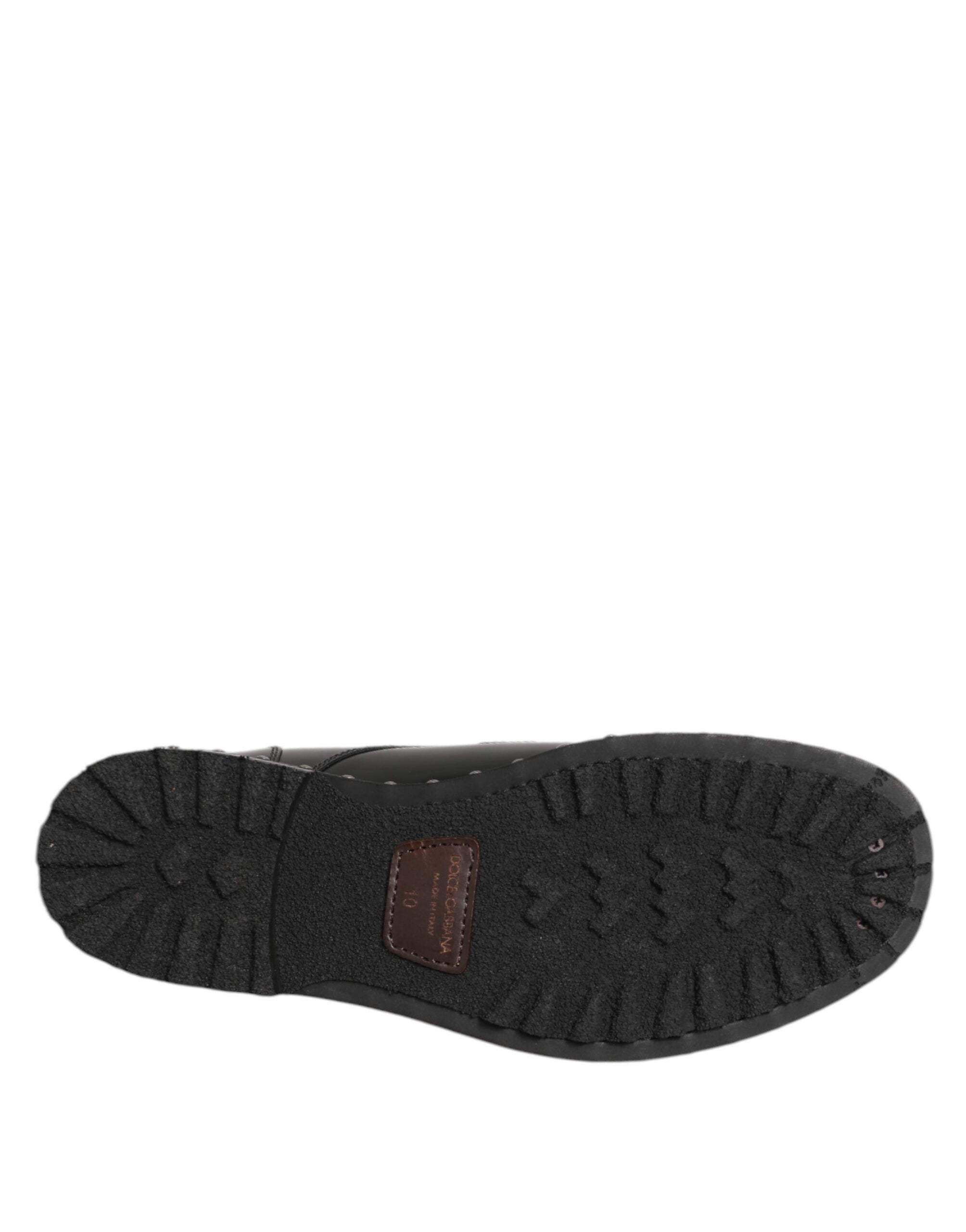 حذاء ديربي رسمي رجالي من دولتشي آند غابانا، جلد أسود مرصع بالمسامير