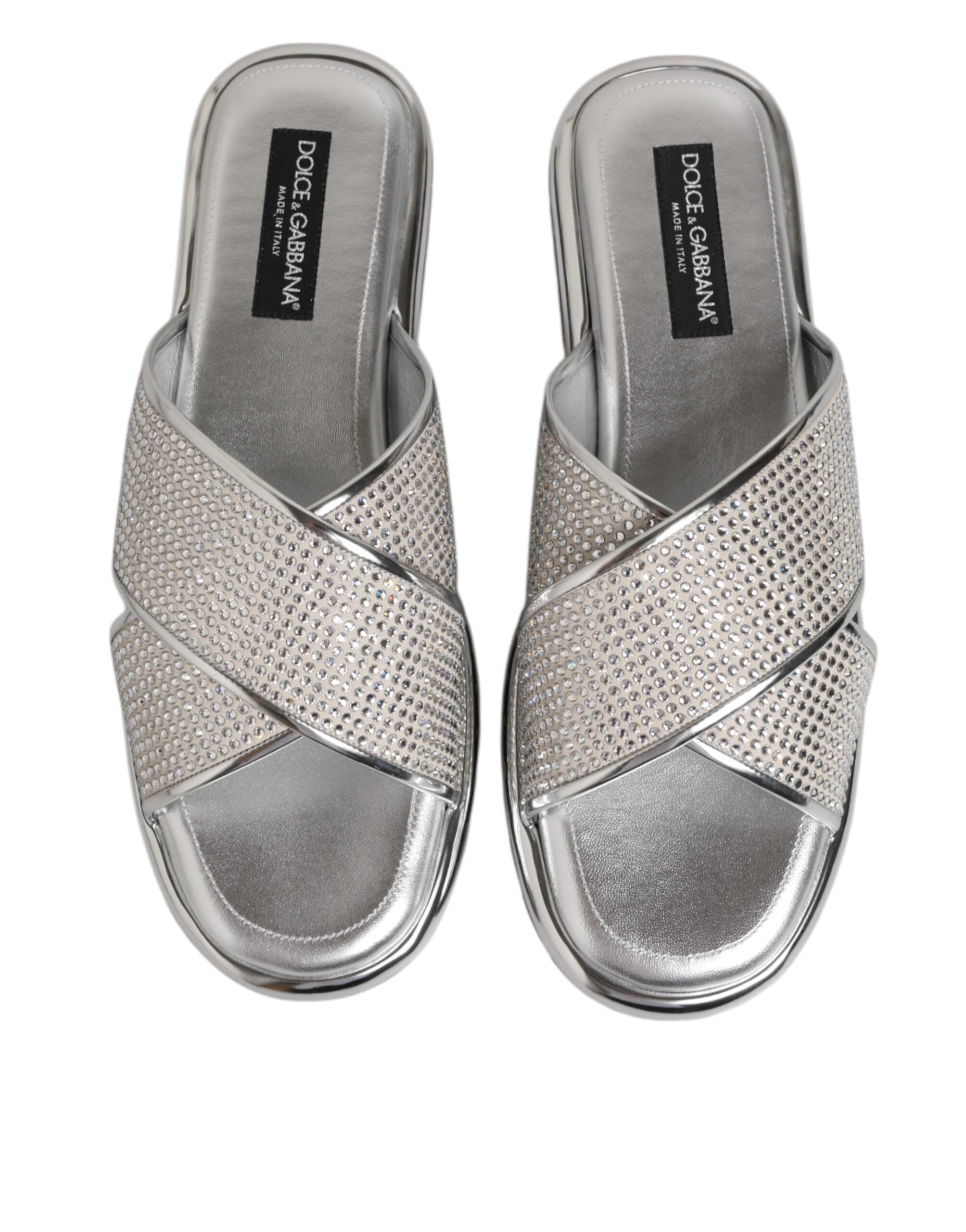 Dolce & Gabbana Silver Strass Slides Flats Slippers Shoes