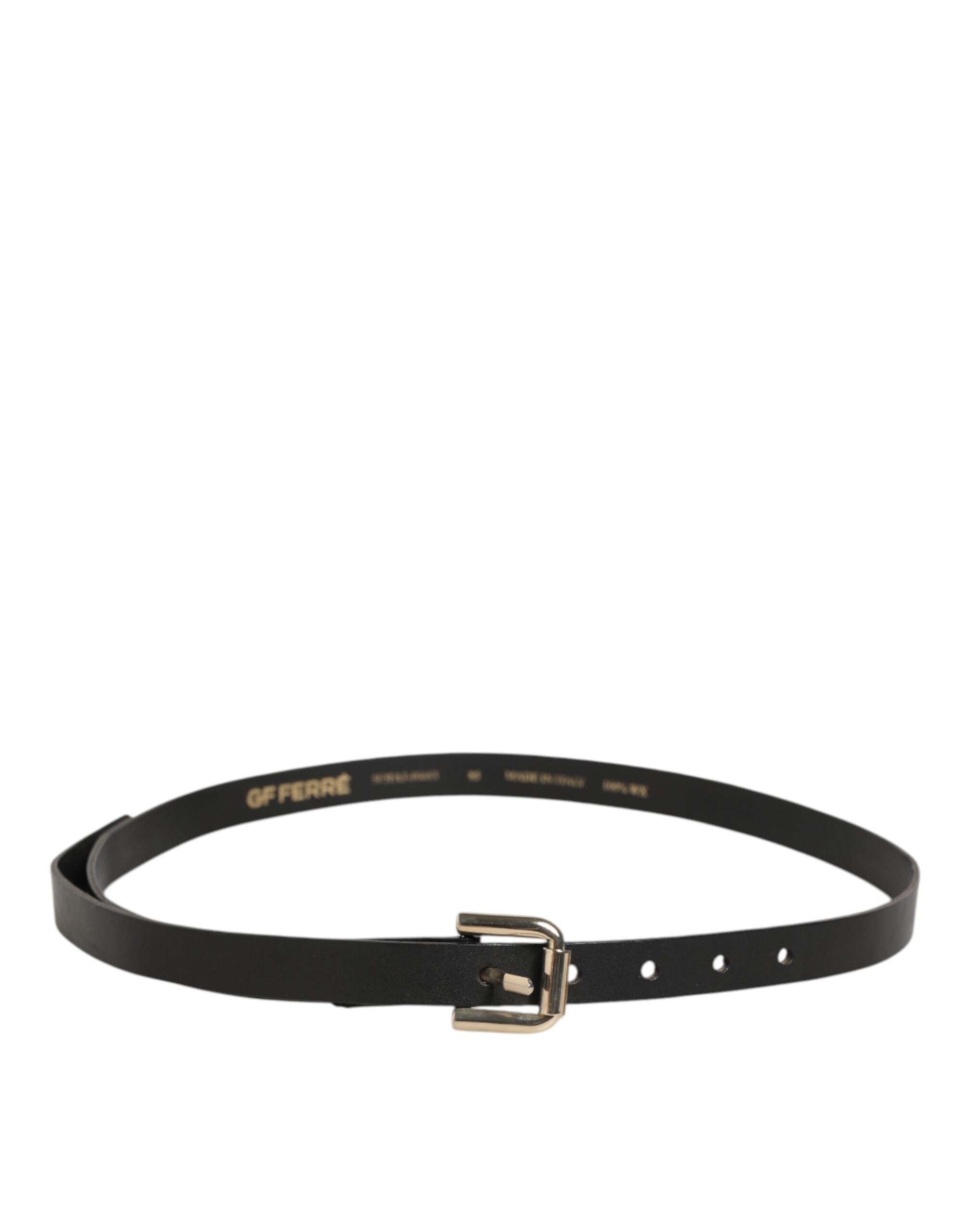 GF Ferre Black Leather Slim Gold Tone Buckle Waist Men Belt