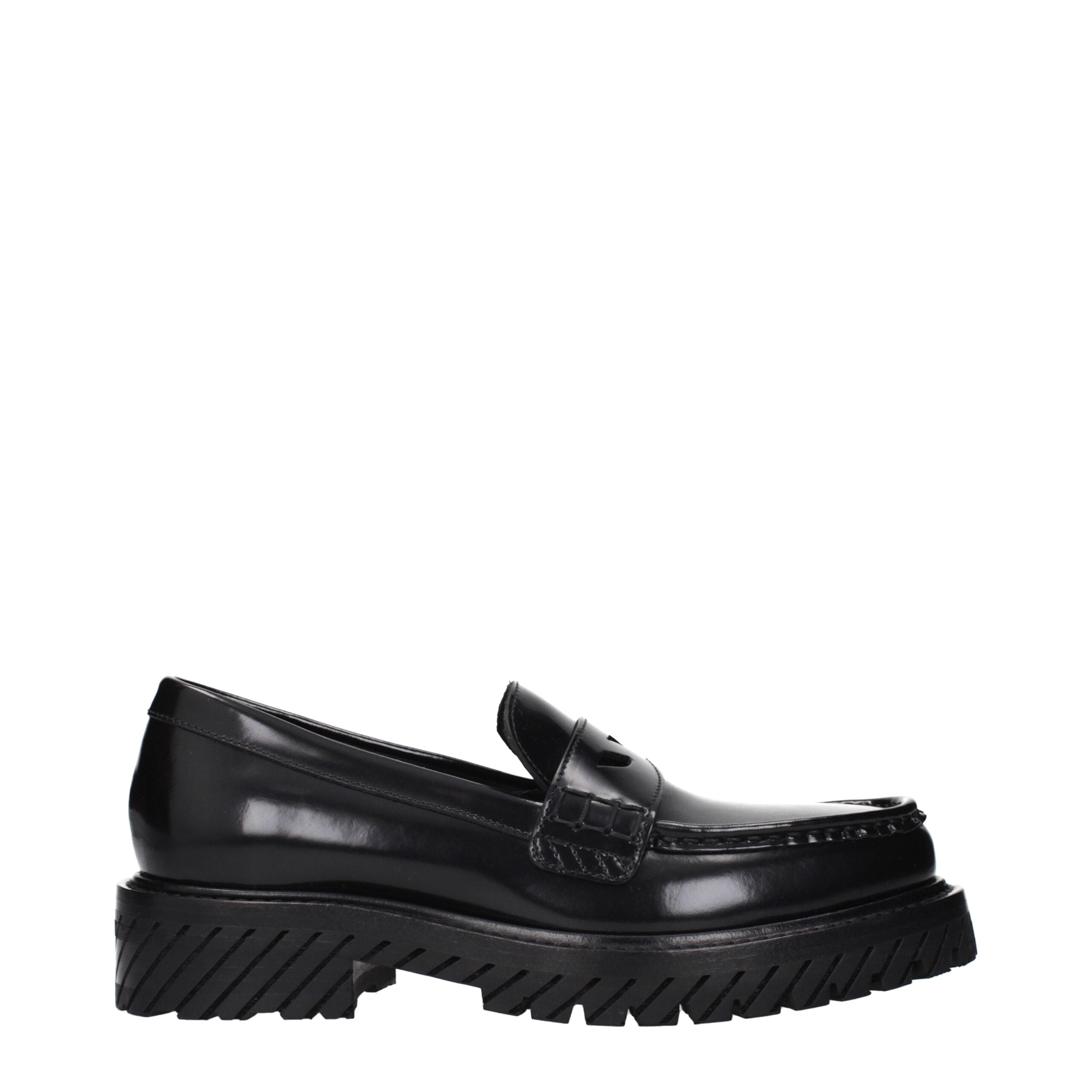 Off-White Black Leather Slip-On Loafers