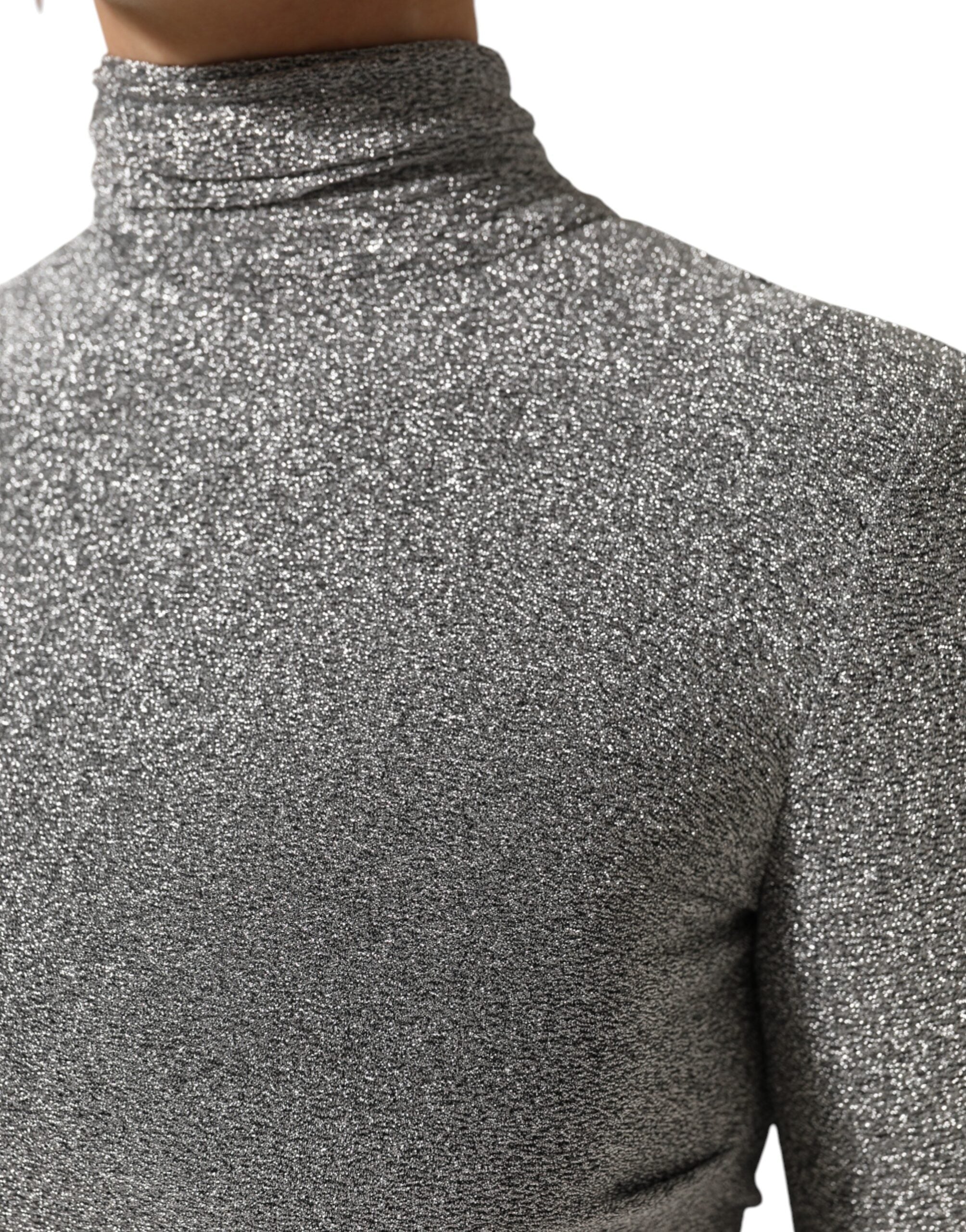 فستان دولتشي آند غابانا رمادي نايلون ضيق بأكمام طويلة