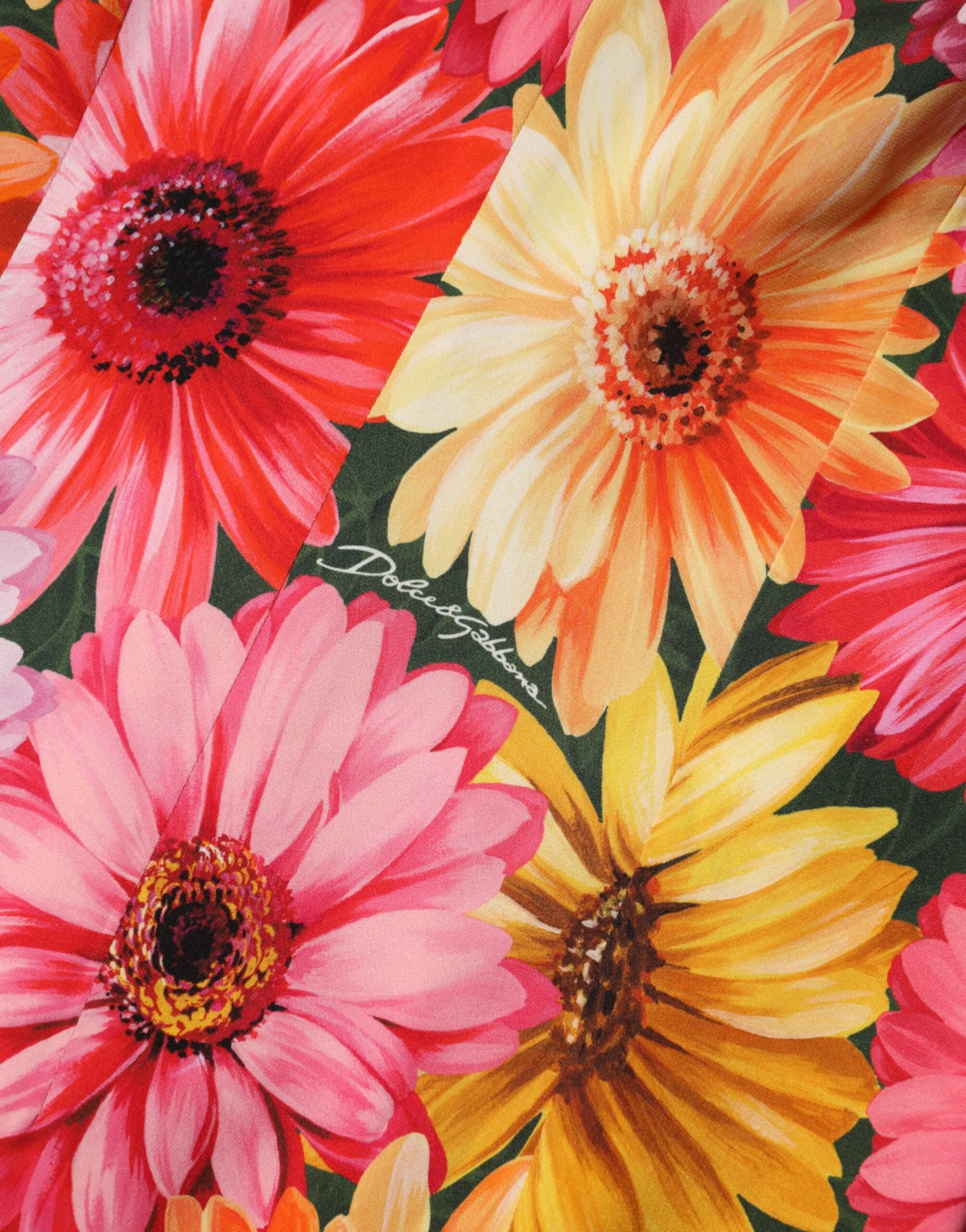 فستان حريري متوسط ​​الطول بطبعة زهور متعددة الألوان من دولتشي آند غابانا