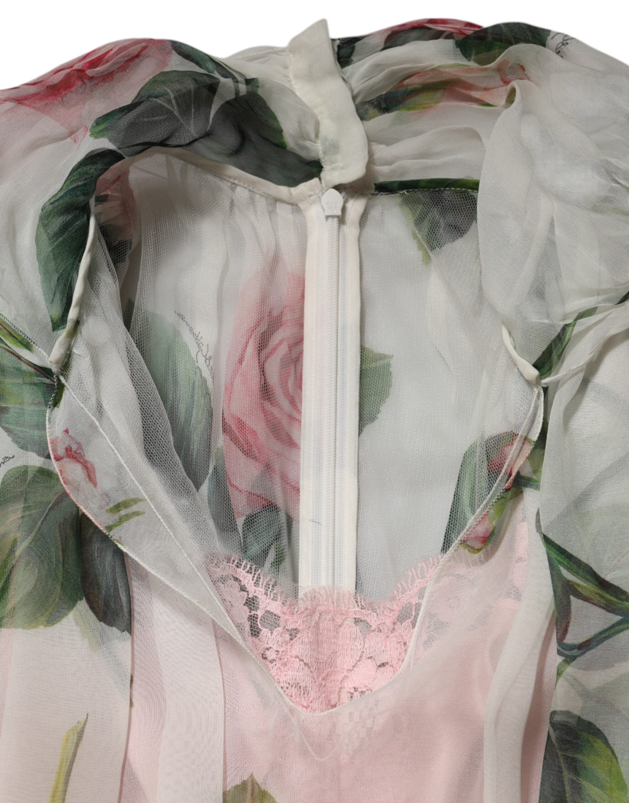 فستان دولتشي آند غابانا متوسط ​​الطول من الحرير بطبعة زهور بيضاء