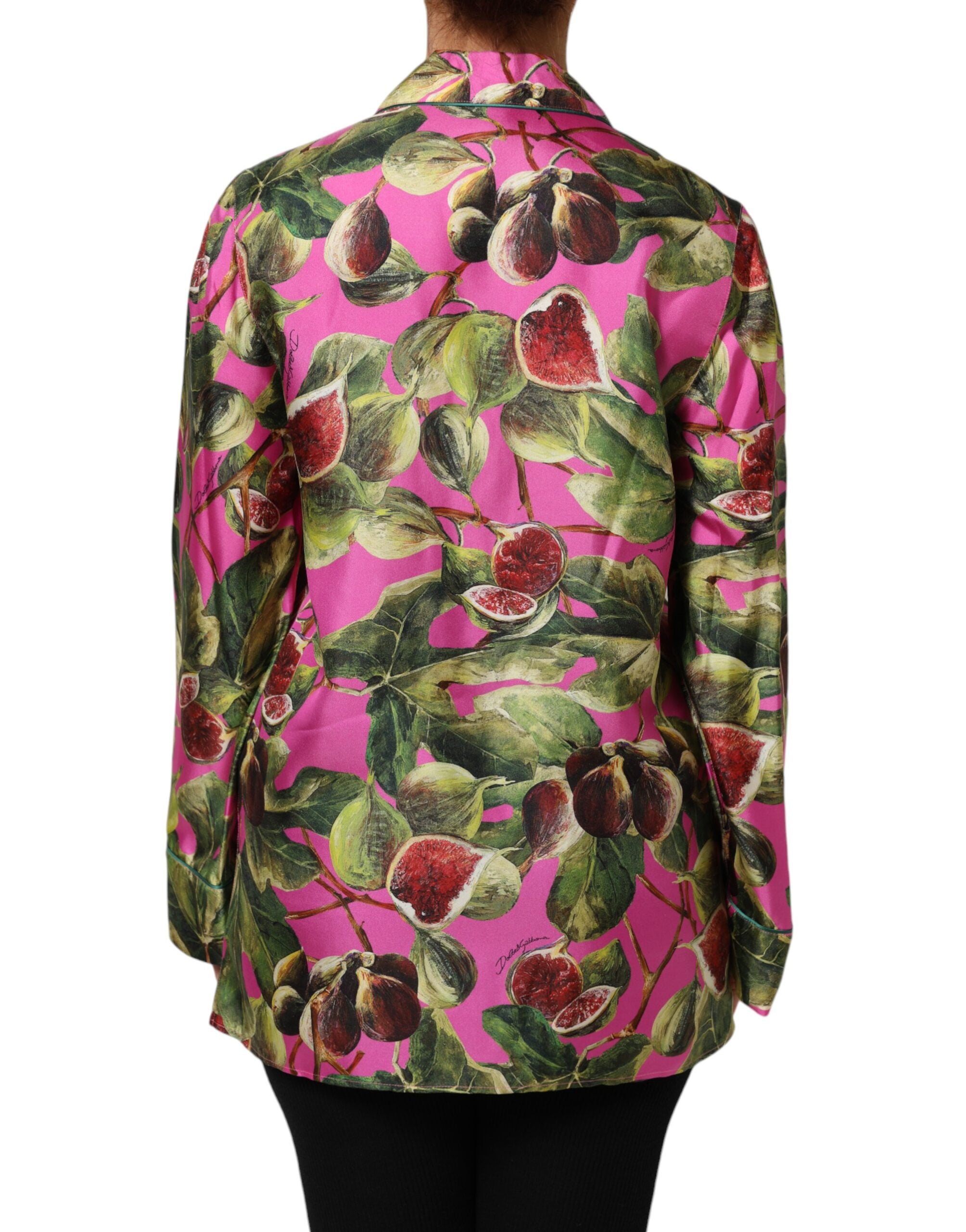 Dolce & Gabbana Hot Pink Fig Printed Silk Shirt Blouse Top
