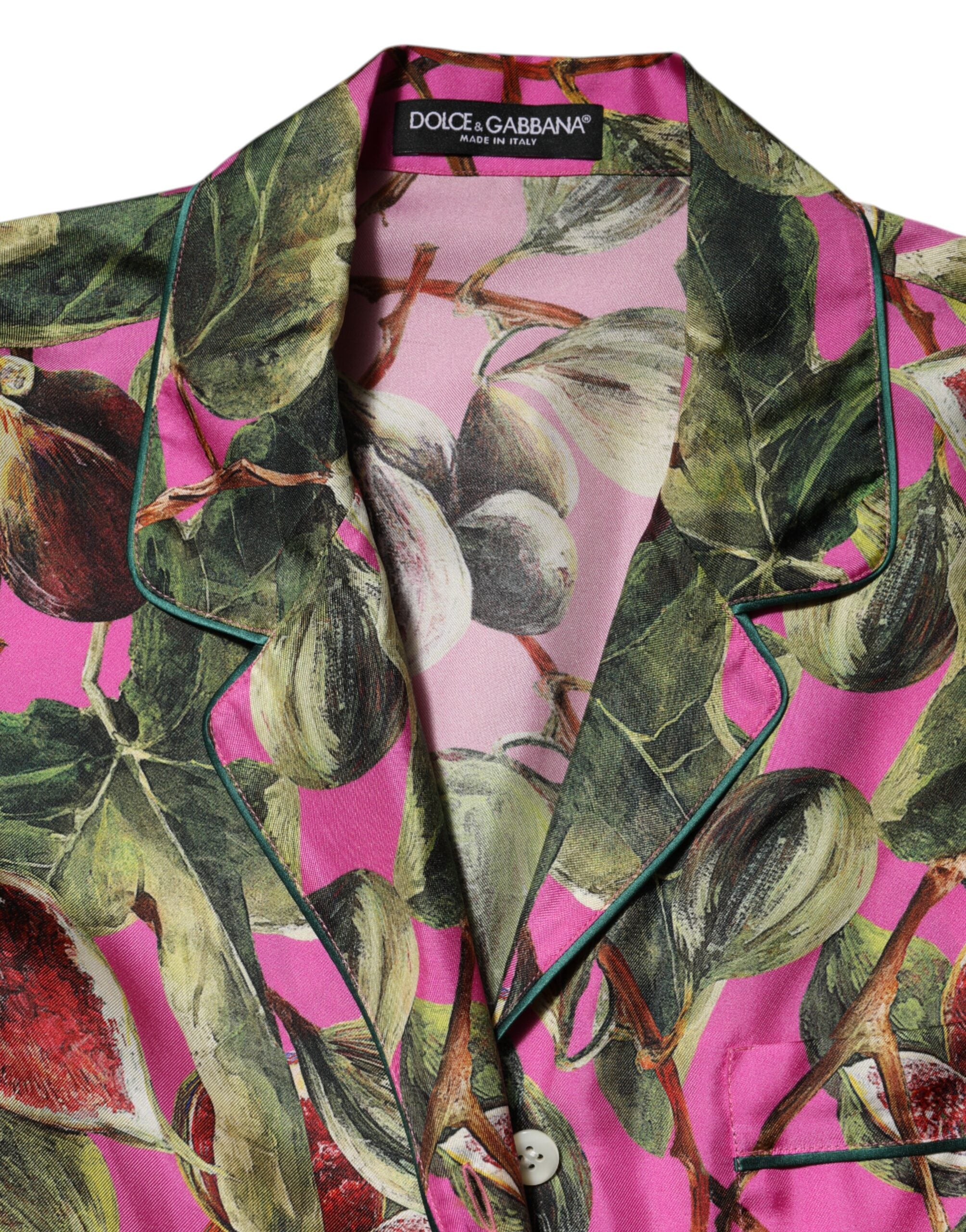 Dolce & Gabbana Hot Pink Fig Printed Silk Shirt Blouse Top