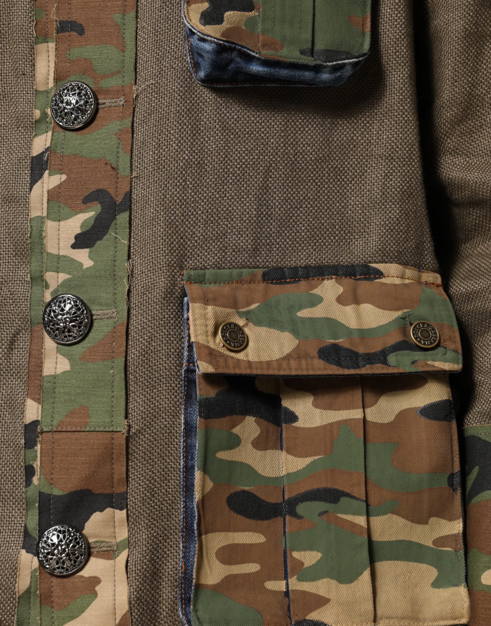 جاكيت دولتشي آند غابانا بني مموه من الكتان بأزرار