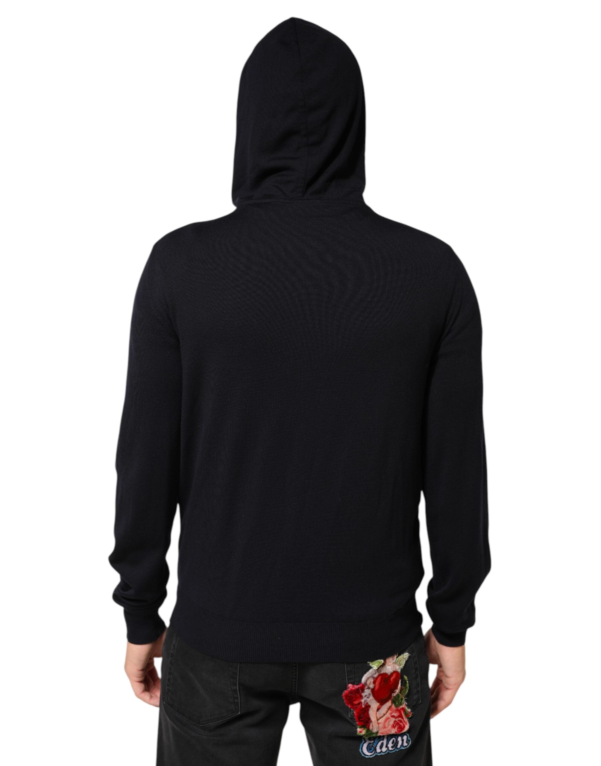 جاكيت دولتشي آند غابانا أسود من الجلد بسحاب كامل وغطاء رأس