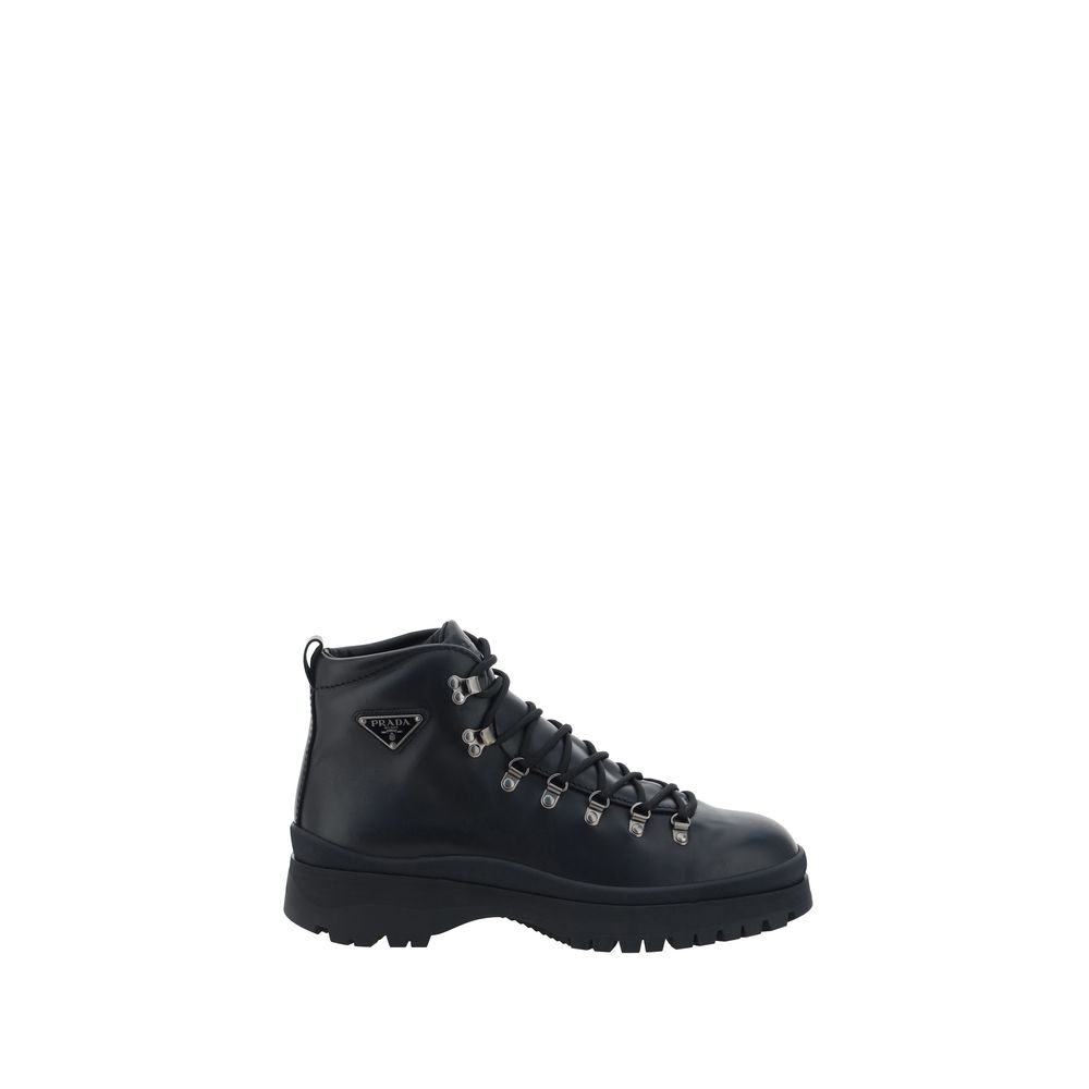 Prada Black Rubber Lace-Up Boots