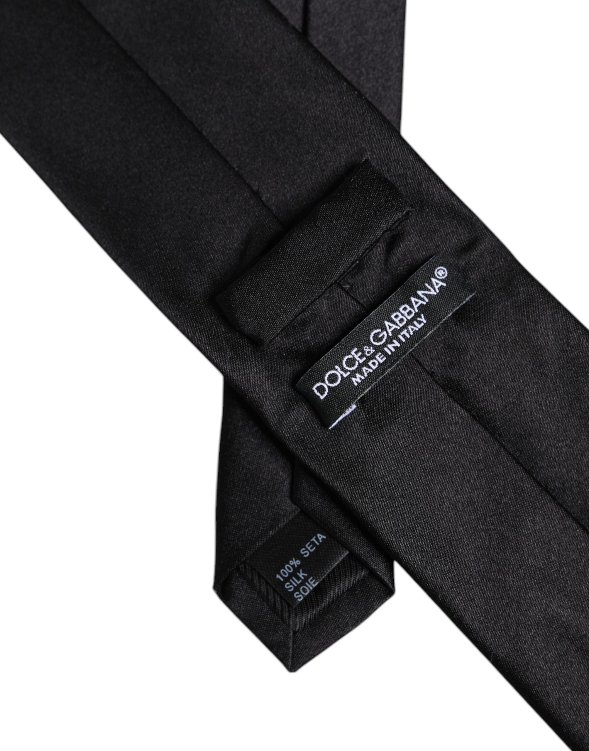 Dolce & Gabbana Men Black Solid Silk Adjustable Necktie Accessory Tie