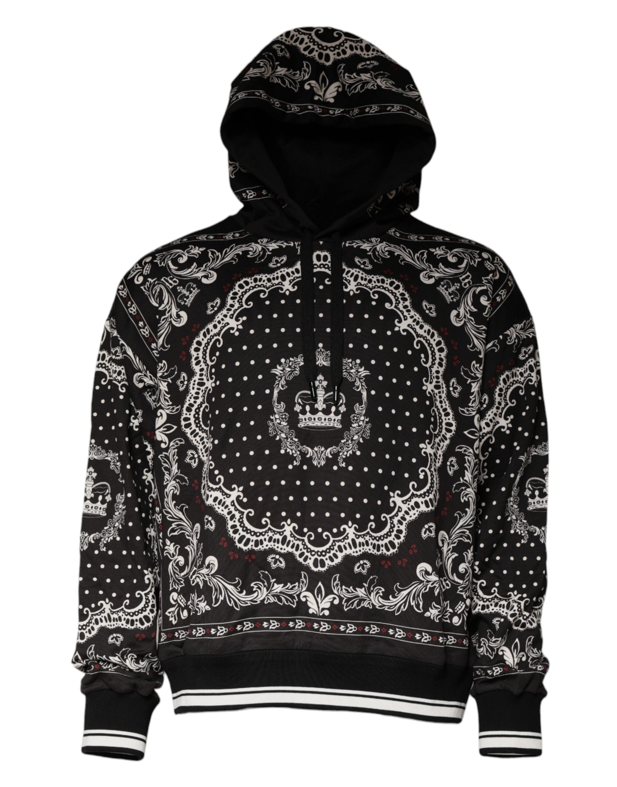 Dolce & Gabbana Black Bandana Print Crown Logo Cotton Hoodie Sweater
