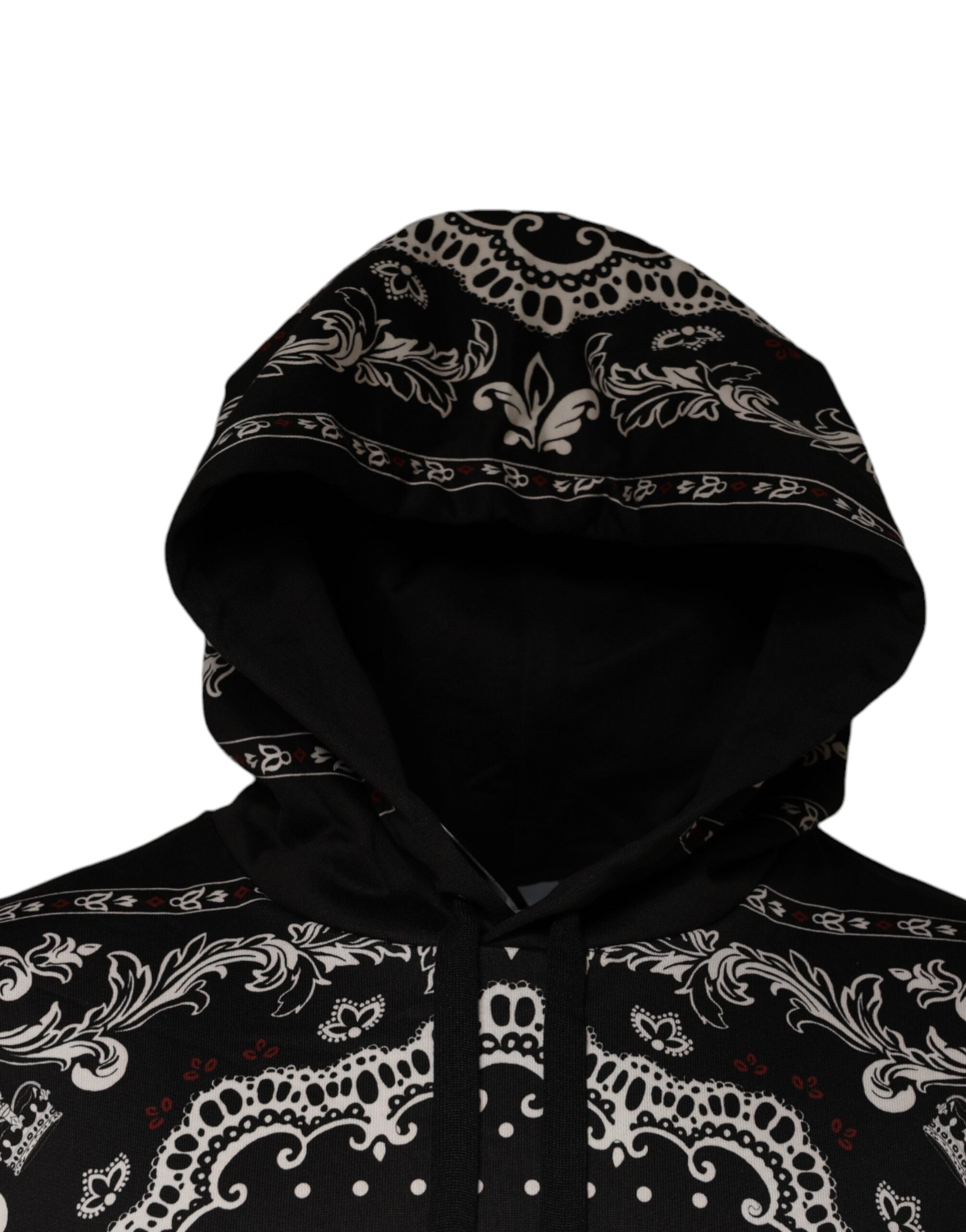 Dolce & Gabbana Black Bandana Print Crown Logo Cotton Hoodie Sweater