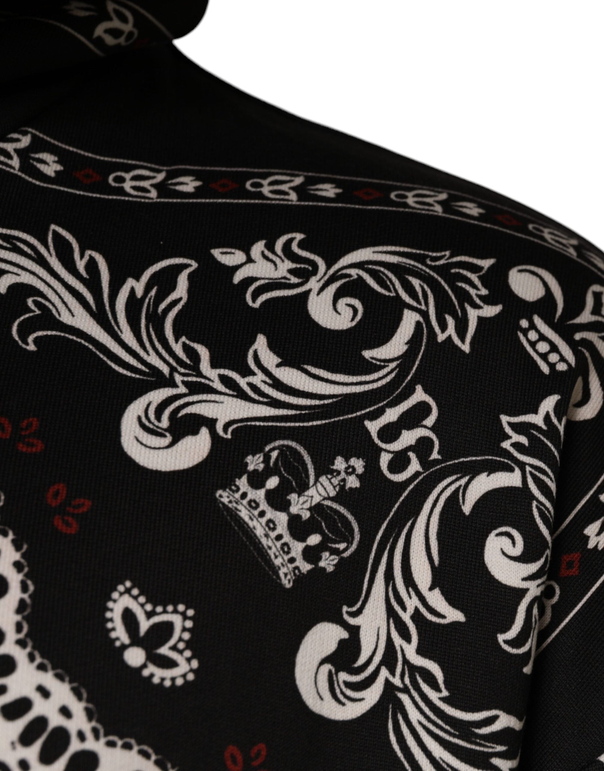 Dolce & Gabbana Black Bandana Print Crown Logo Cotton Hoodie Sweater