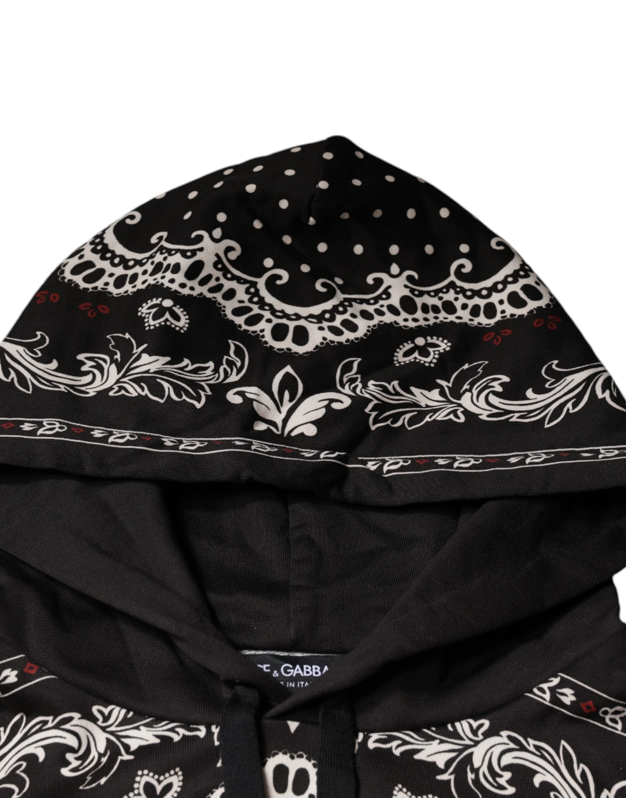 Dolce & Gabbana Black Bandana Print Crown Logo Cotton Hoodie Sweater