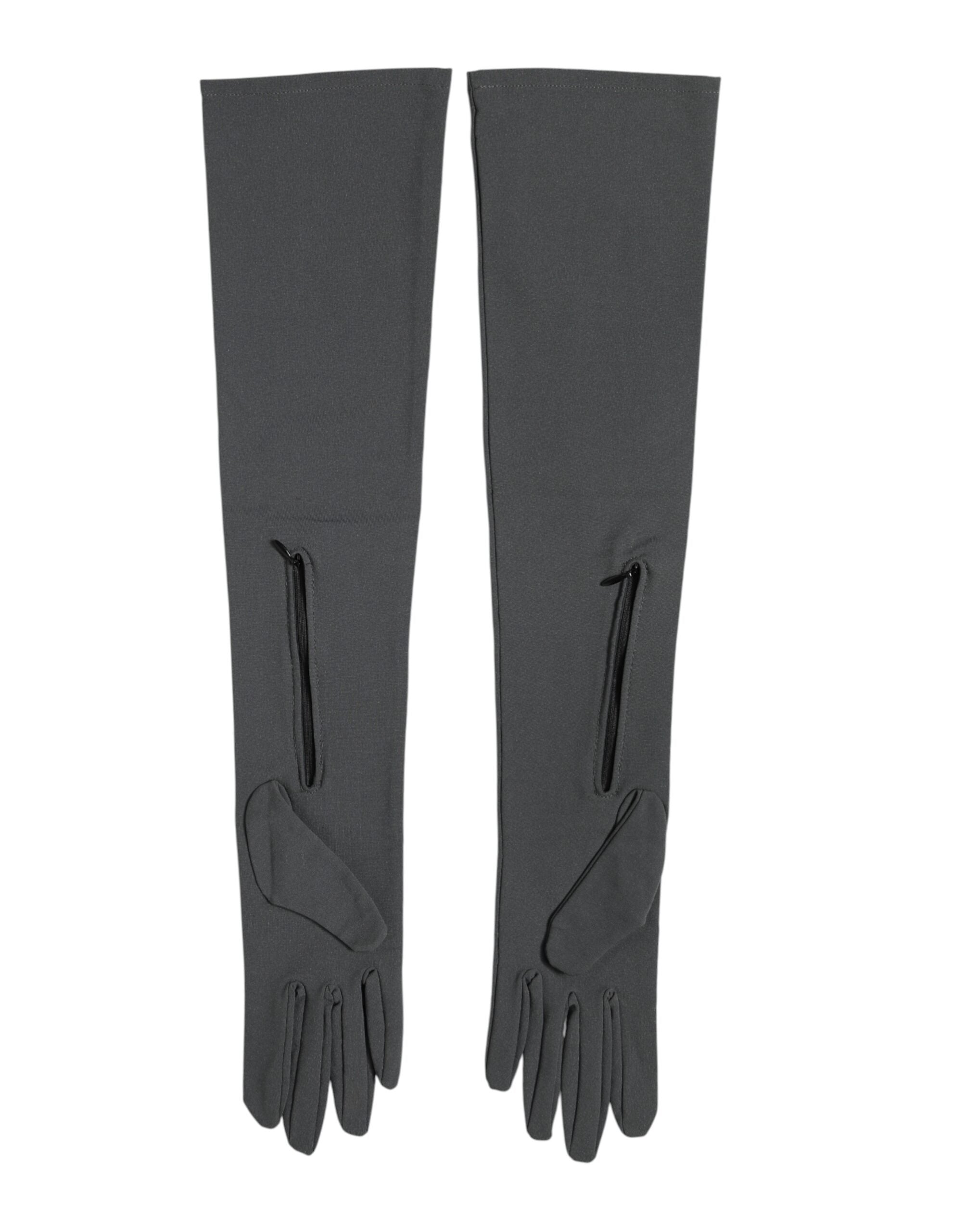 قفازات دولتشي آند غابانا للرجال من الفيسكوز الرمادي الداكن بطول الكوع