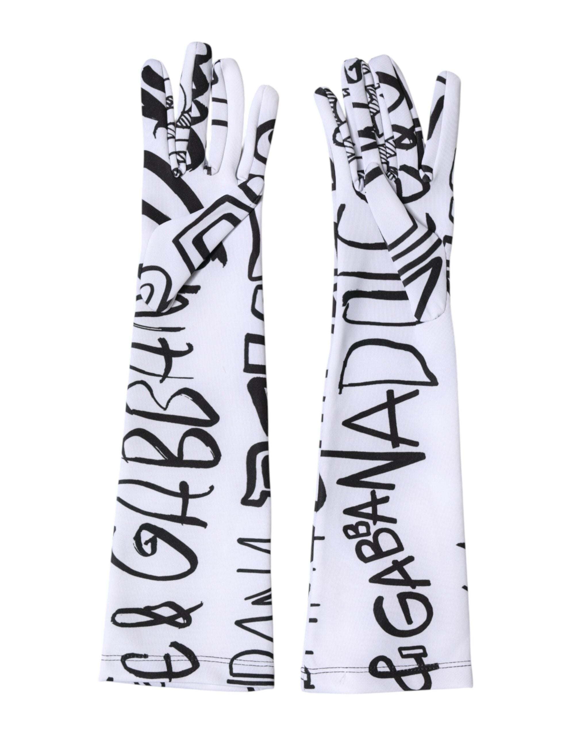 قفازات دولتشي آند غابانا سوداء وبيضاء بشعار DG بطول الكوع