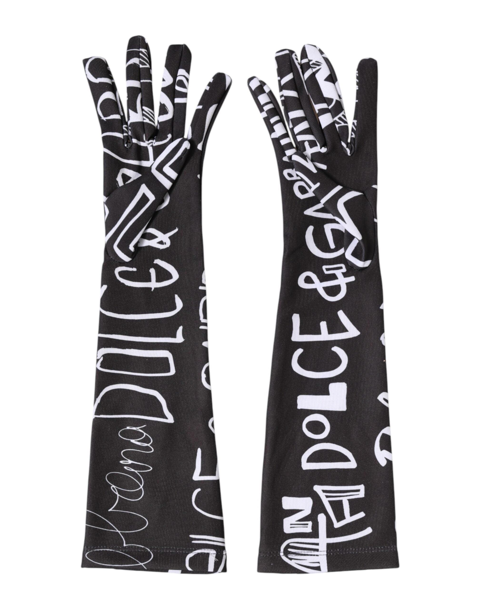 قفازات دولتشي آند غابانا سوداء وبيضاء بشعار DG بطول الكوع