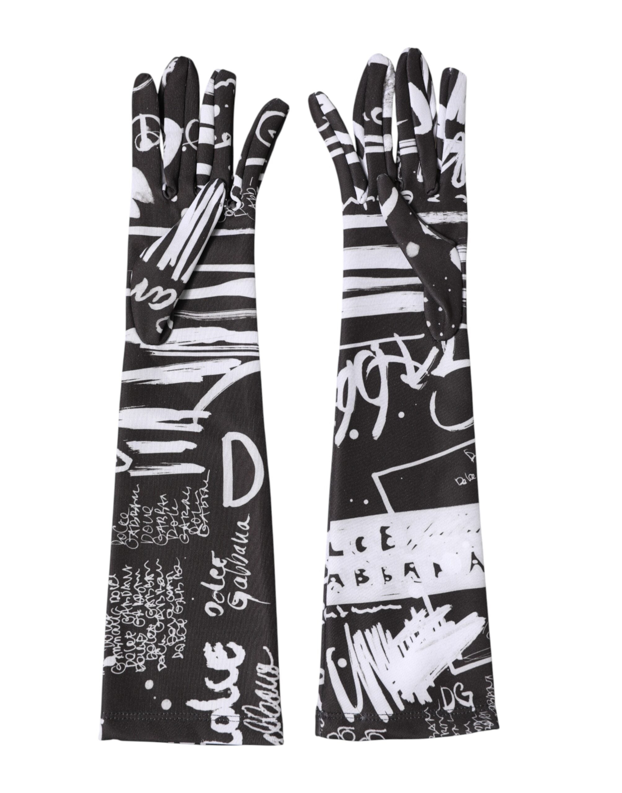 قفازات دولتشي آند غابانا سوداء وبيضاء بشعار DG بطول الكوع