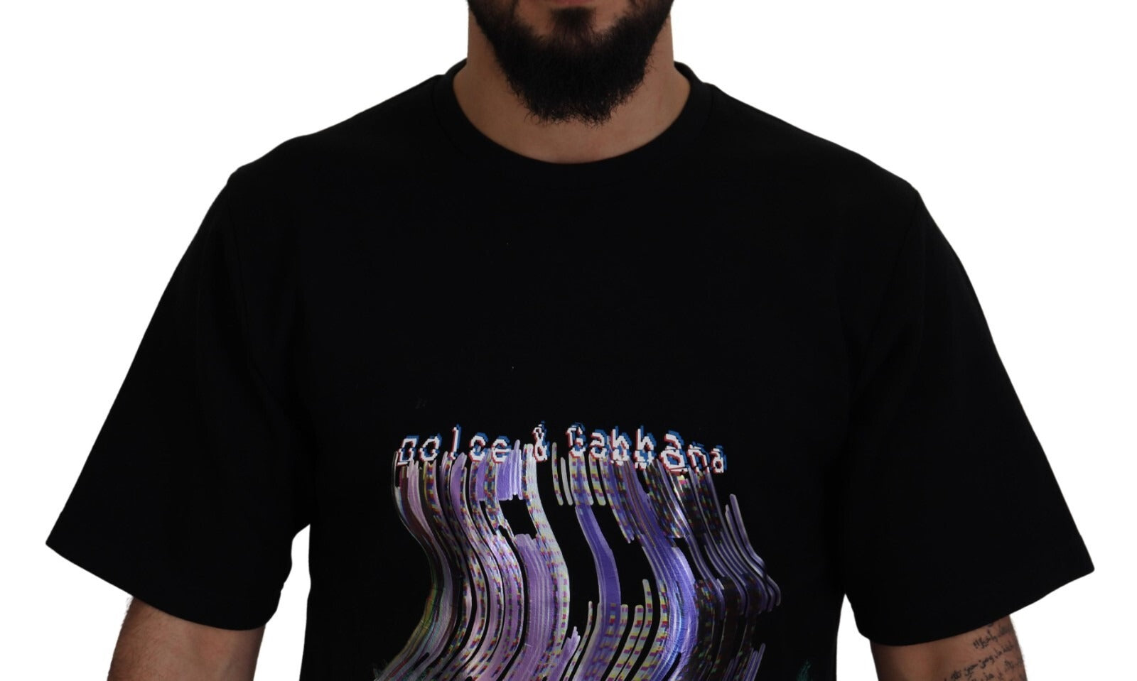 تي شيرت دولتشي آند غابانا قطني أسود مطبوع برقبة دائرية