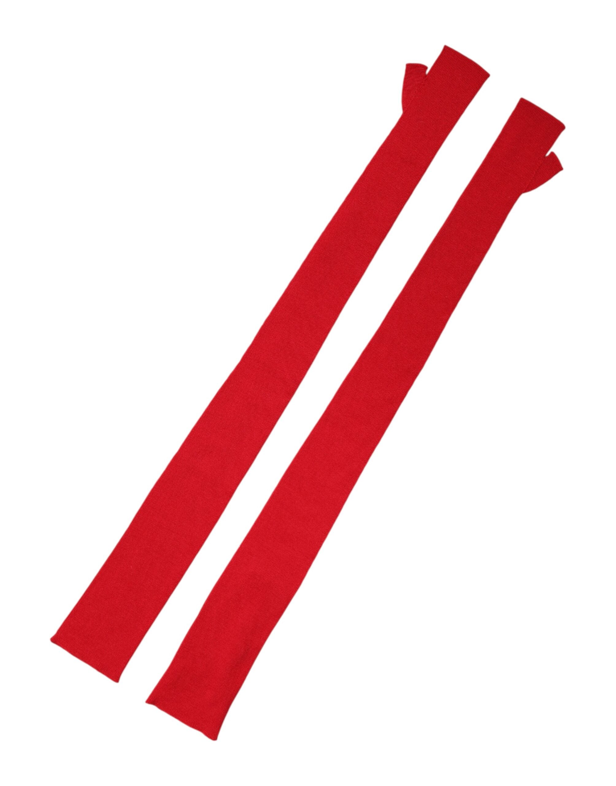 قفازات دولتشي آند غابانا الحمراء المصنوعة من الصوف بدون أصابع بطول الكوع