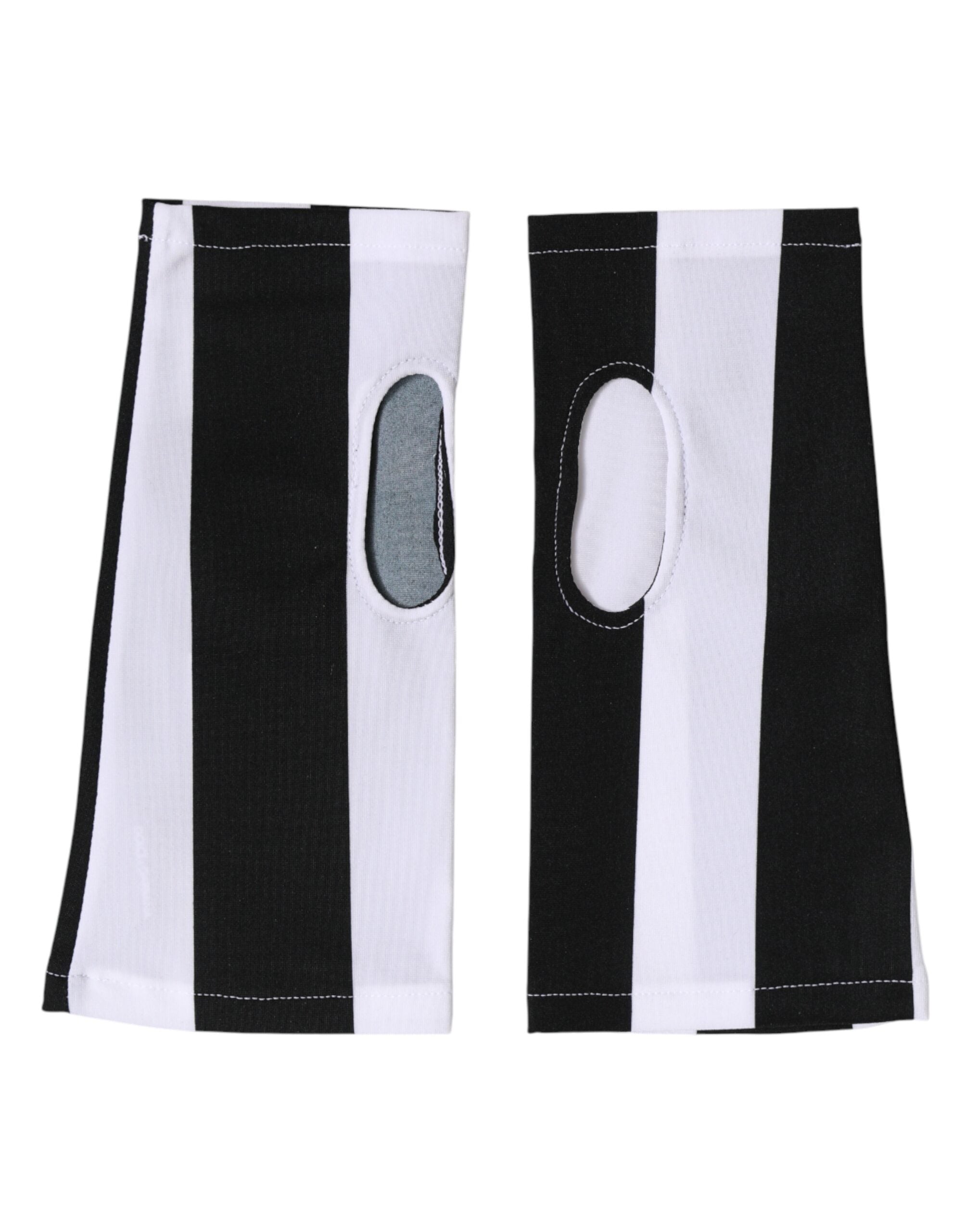 قفازات دولتشي آند غابانا من النايلون الأسود والأبيض بدون أصابع بطول المعصم