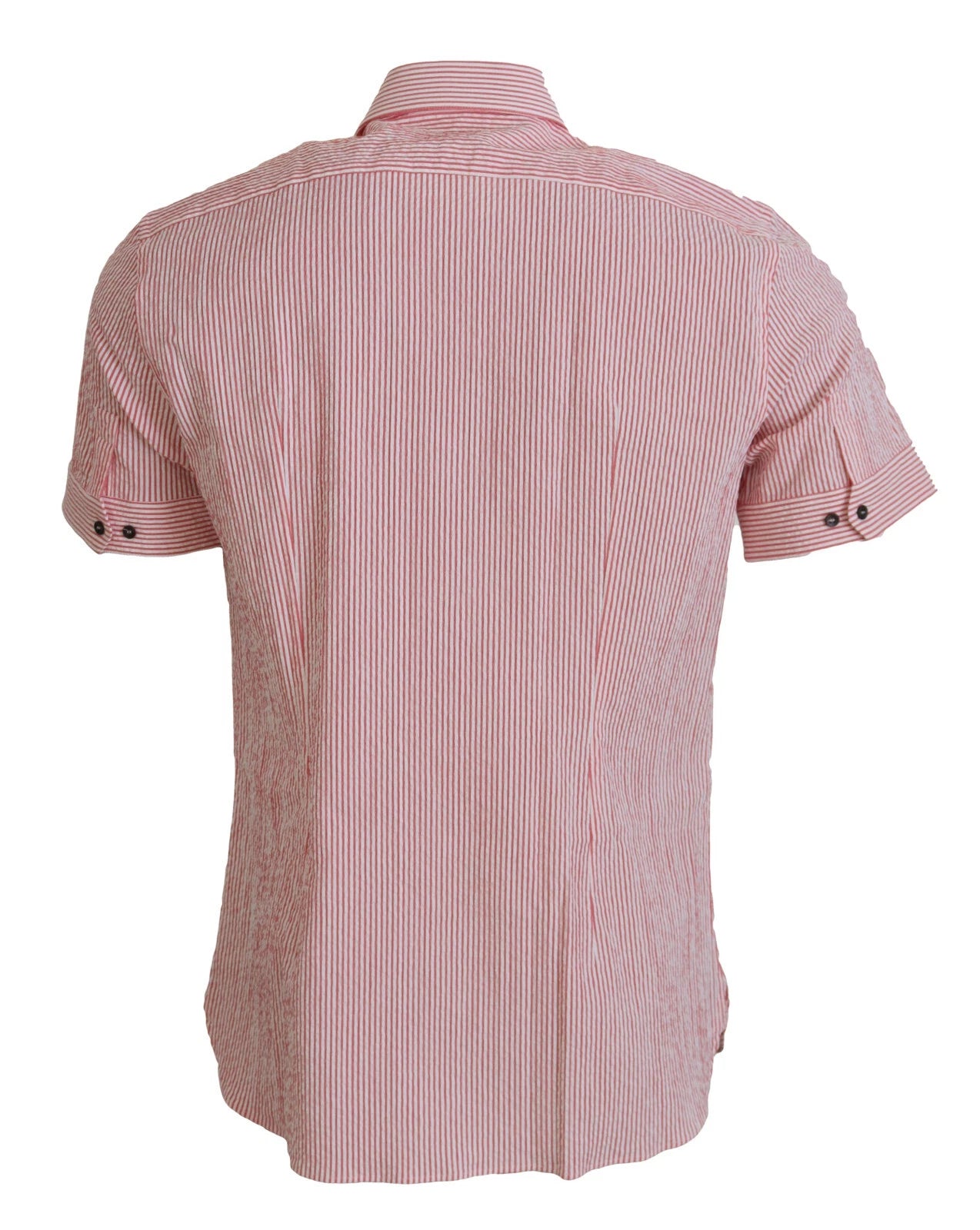 قميص دولتشي آند غابانا قطني مخطط باللونين الأحمر والأبيض بأكمام قصيرة