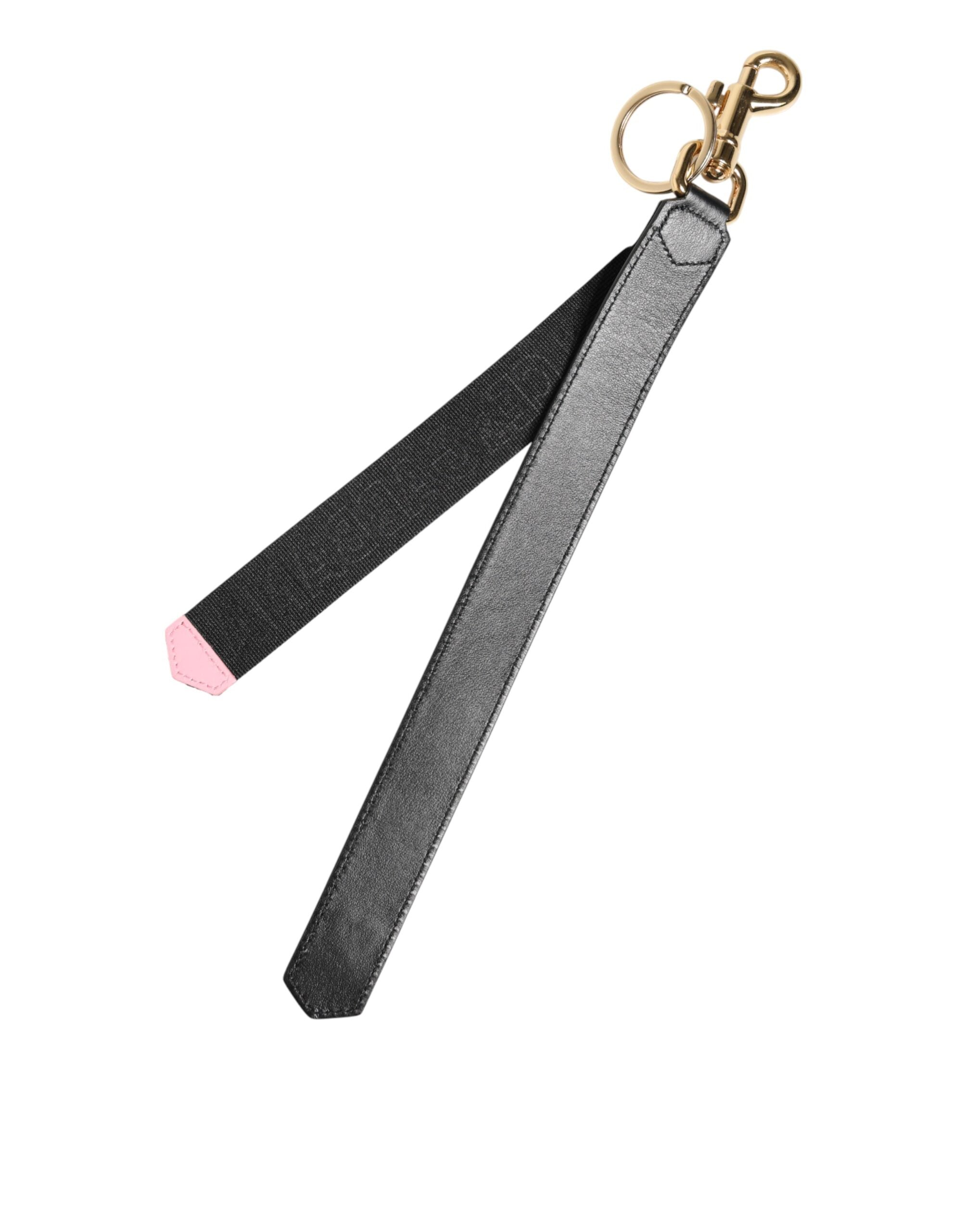 سلسلة مفاتيح دولتشي آند غابانا سوداء صفراء بشعار ليتاهير من النحاس الأصفر