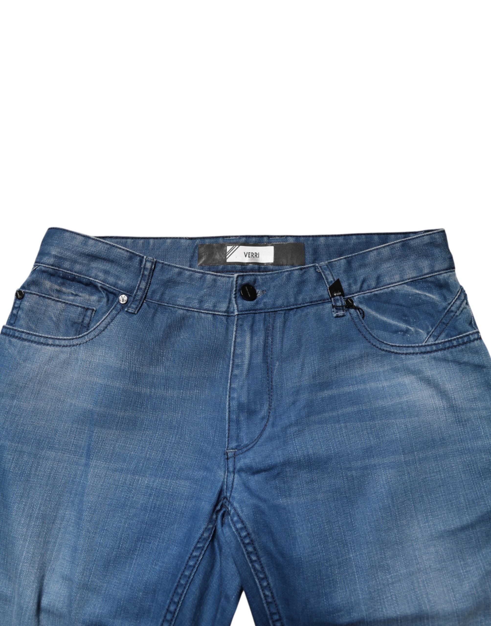 بنطلون جينز رجالي بقصّة عادية من القطن المغسول باللون الأزرق من Verri