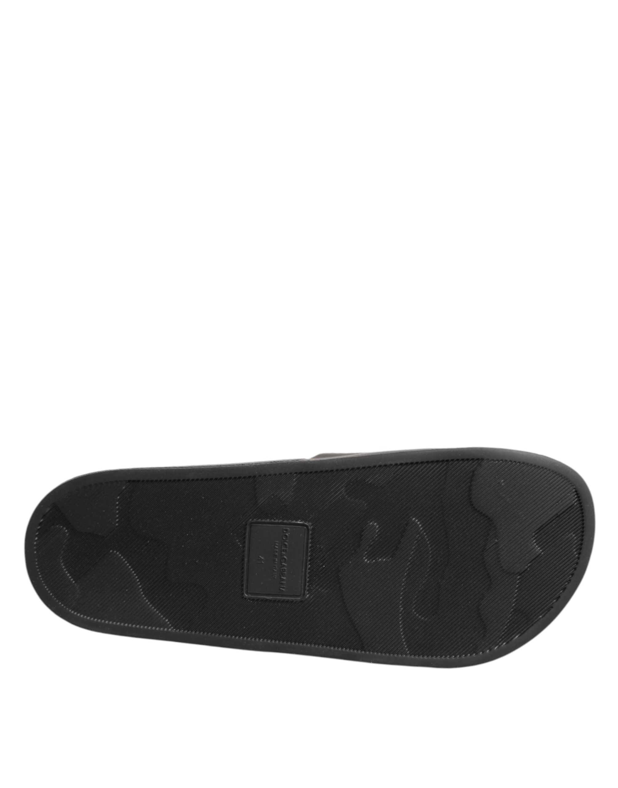 صندل دولتشي آند غابانا أسود من الجلد للشاطئ