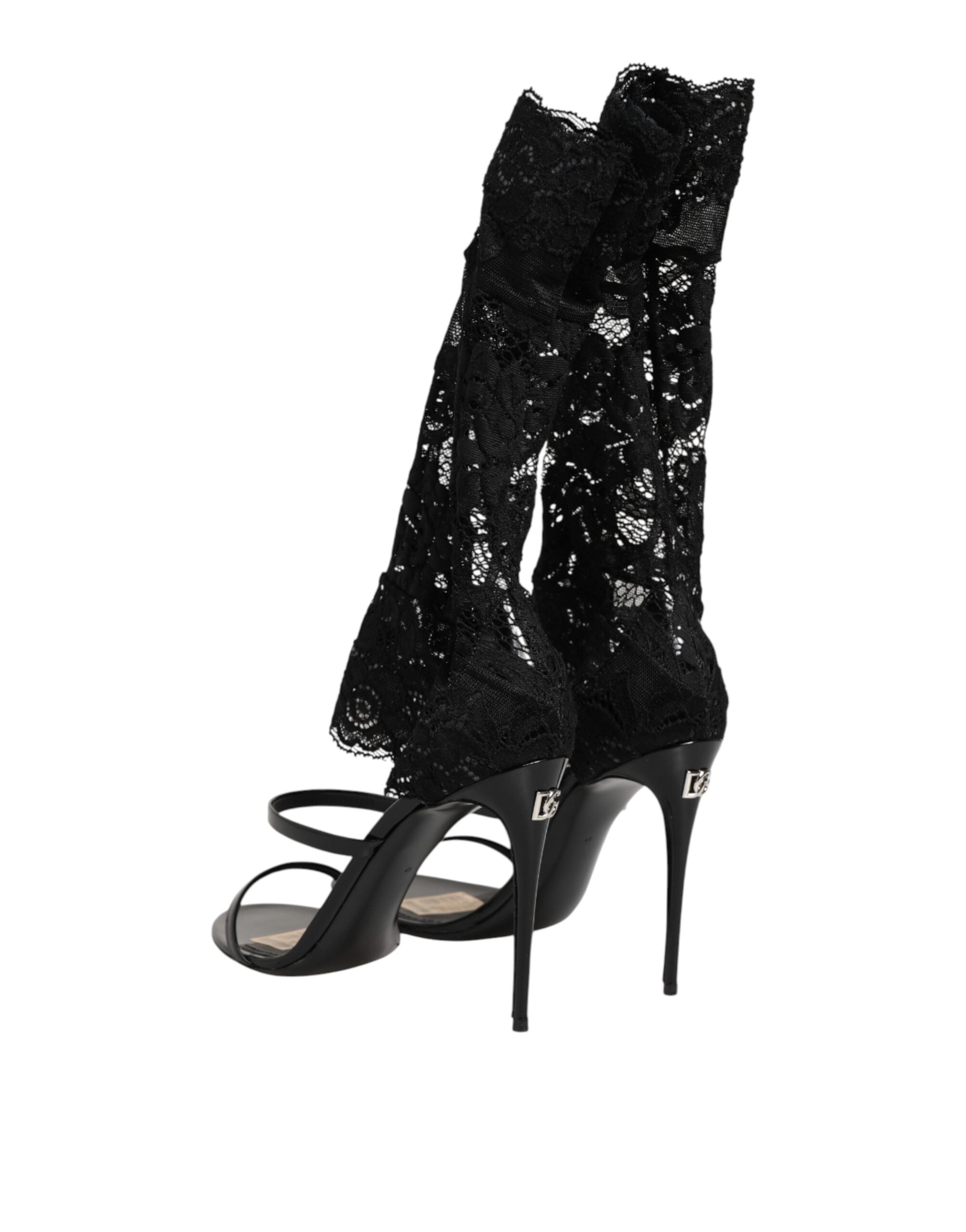 Dolce & Gabbana Black Floral Lace Heels SANDALS Shoes