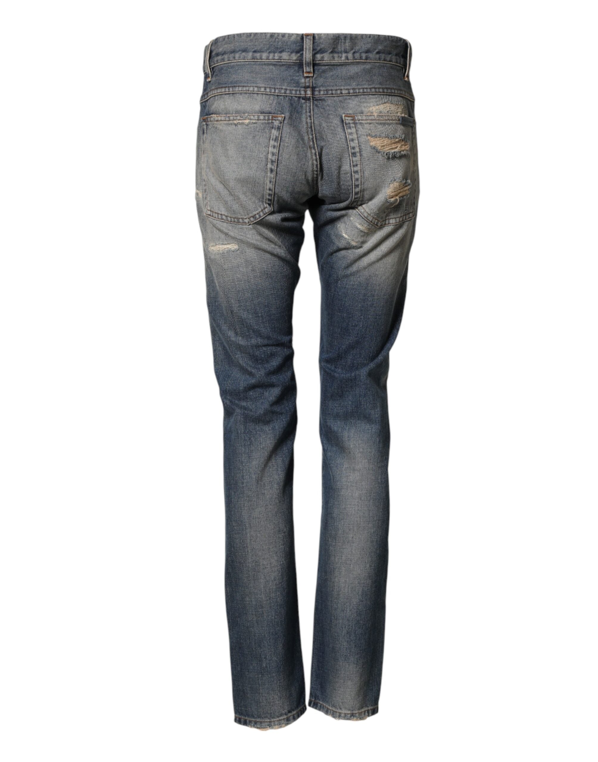 Dolce & Gabbana Blue Tattered Men Skinny Denim Trouser Jeans