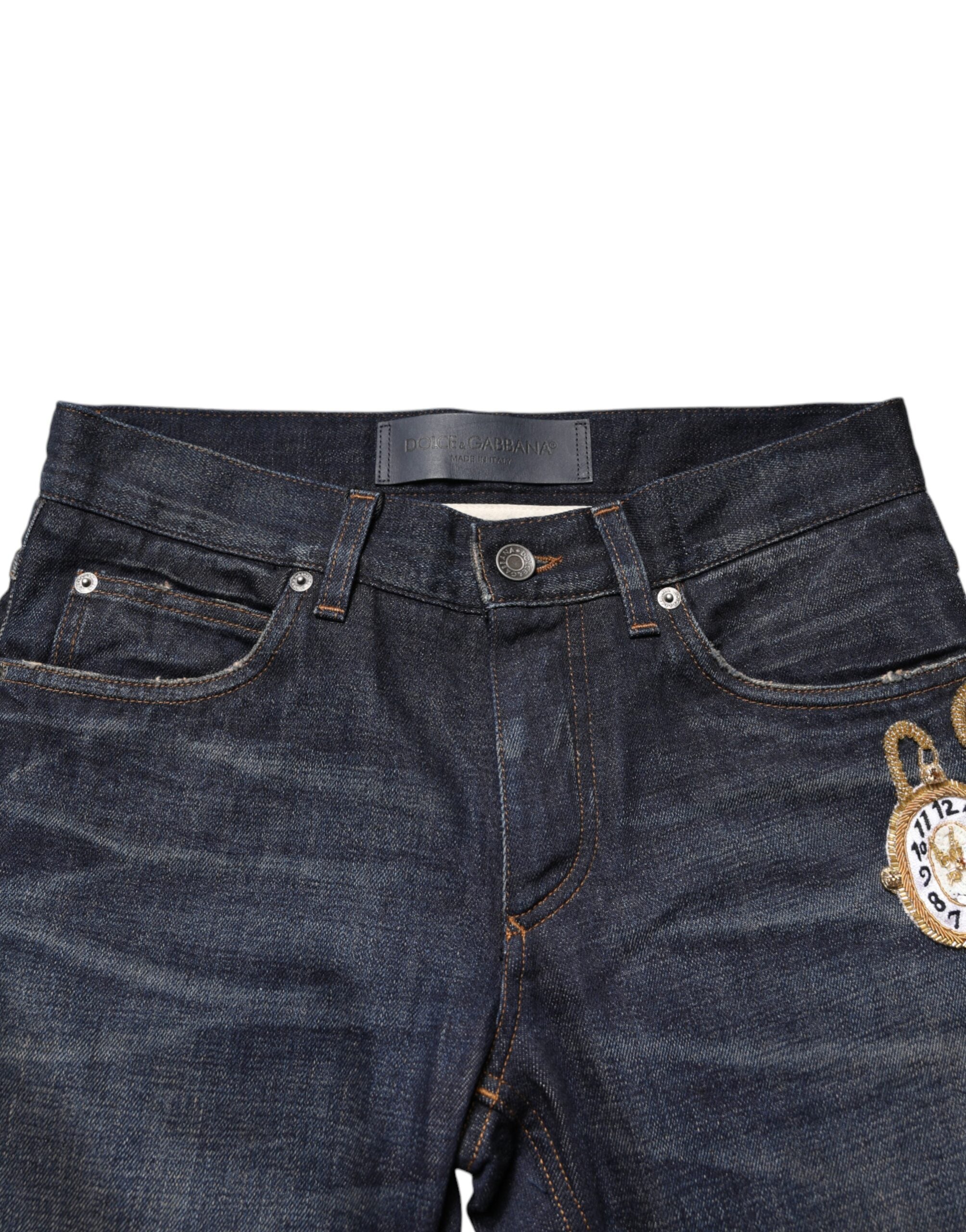Dolce & Gabbana Dark Blue Watch GOLD Men Skinny Denim Jeans