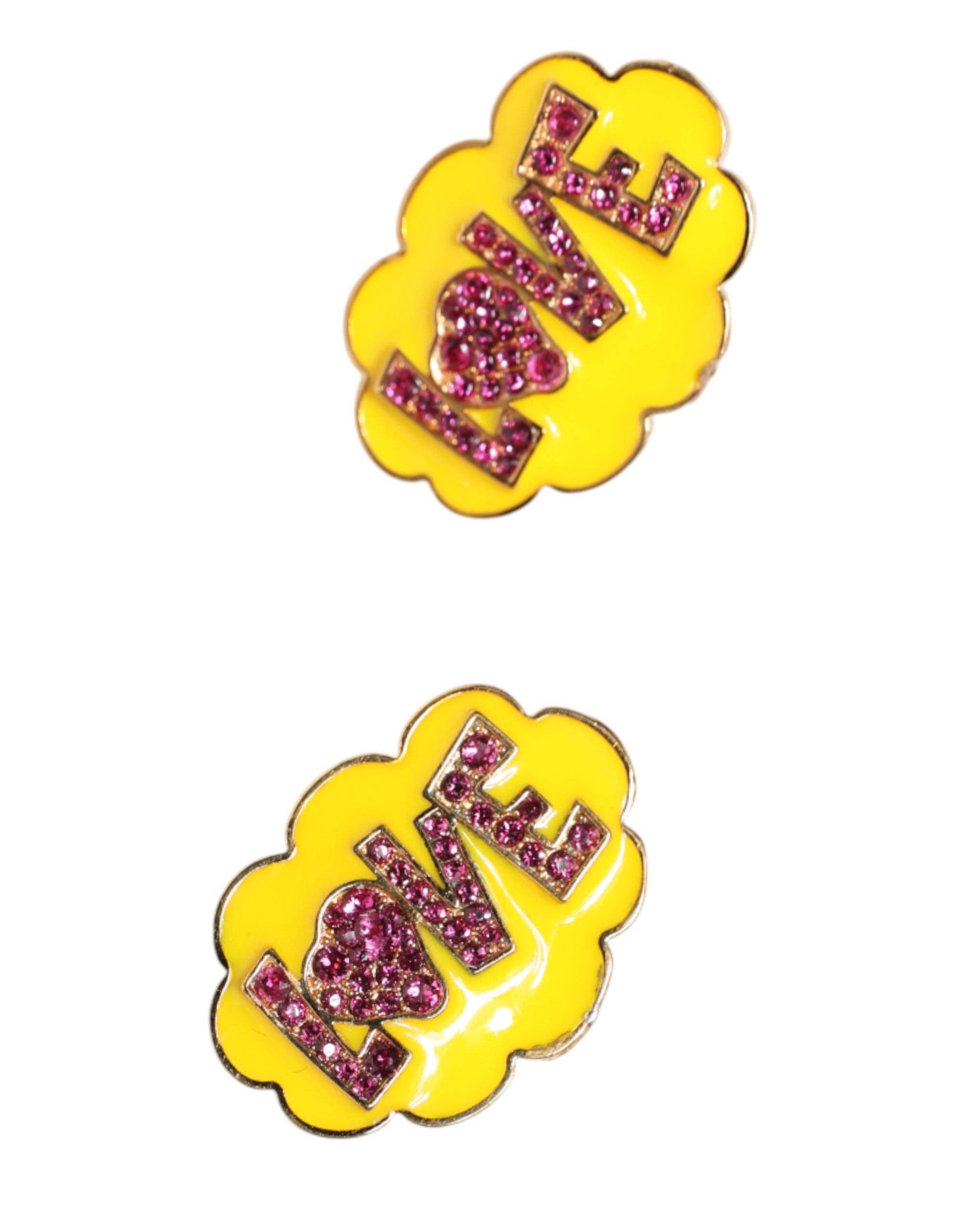 Dolce & Gabbana Gold Brass LOVE Cartoon Crystal Clip-On Jewelry  Earrings