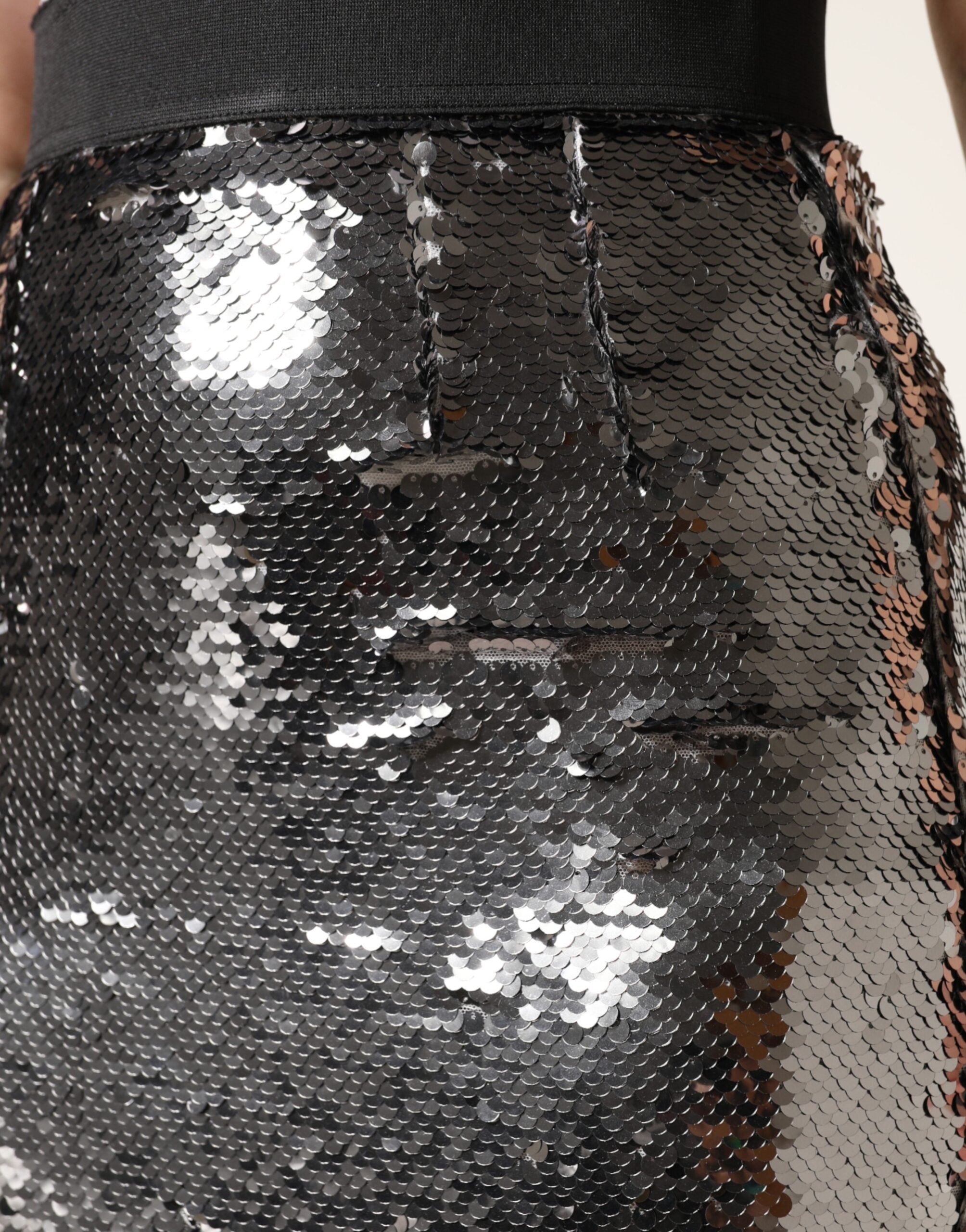Dolce & Gabbana Metallic Gray Sequin High Waist Mermaid Skirt