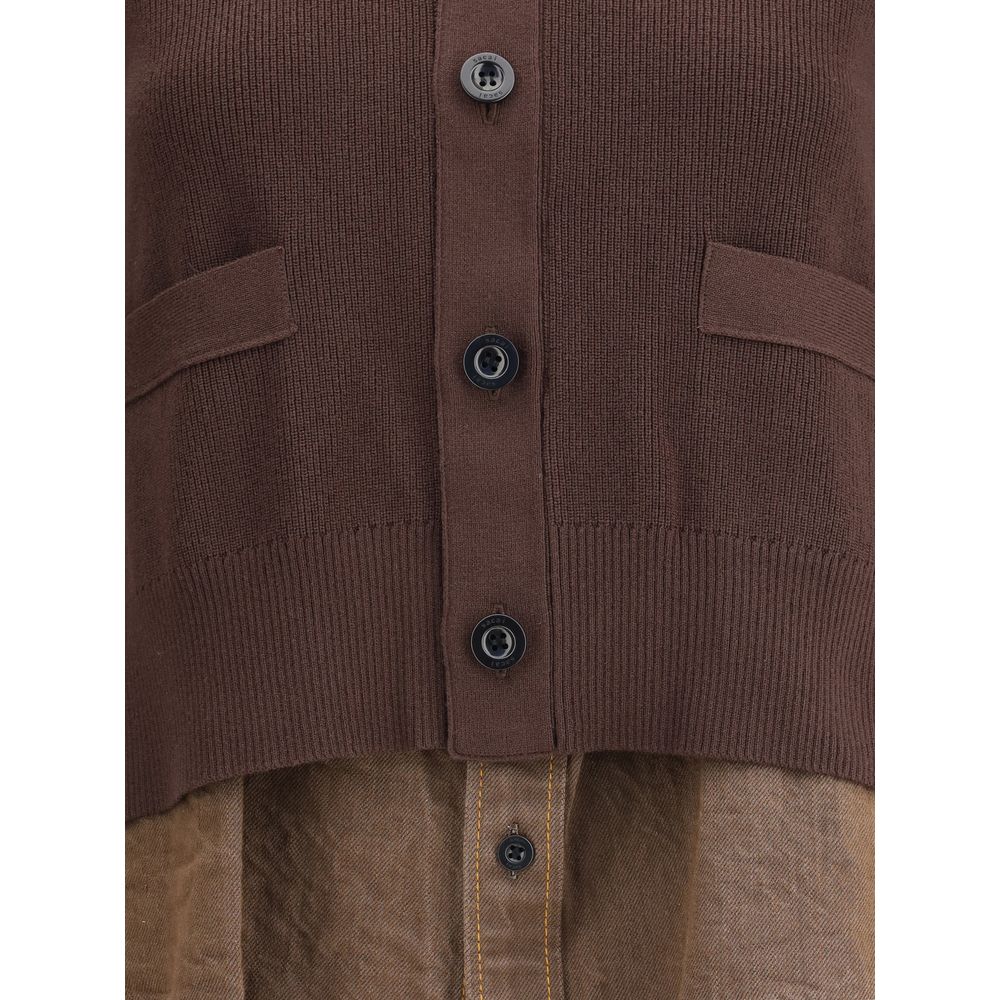 Sacai Brown Cotton Cardigan